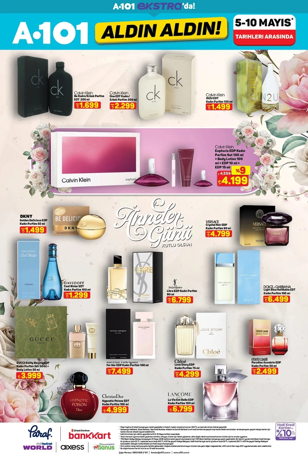 A101 A101 5 Mayıs 2026 Aktüel Kataloğu sayfa 5: Yves Saint Laurent Libre Edp Kadın Parfüm 90 Ml, Roberto Cavalli Paradiso Assoluto Edp Kadın Parfüm 50 Ml