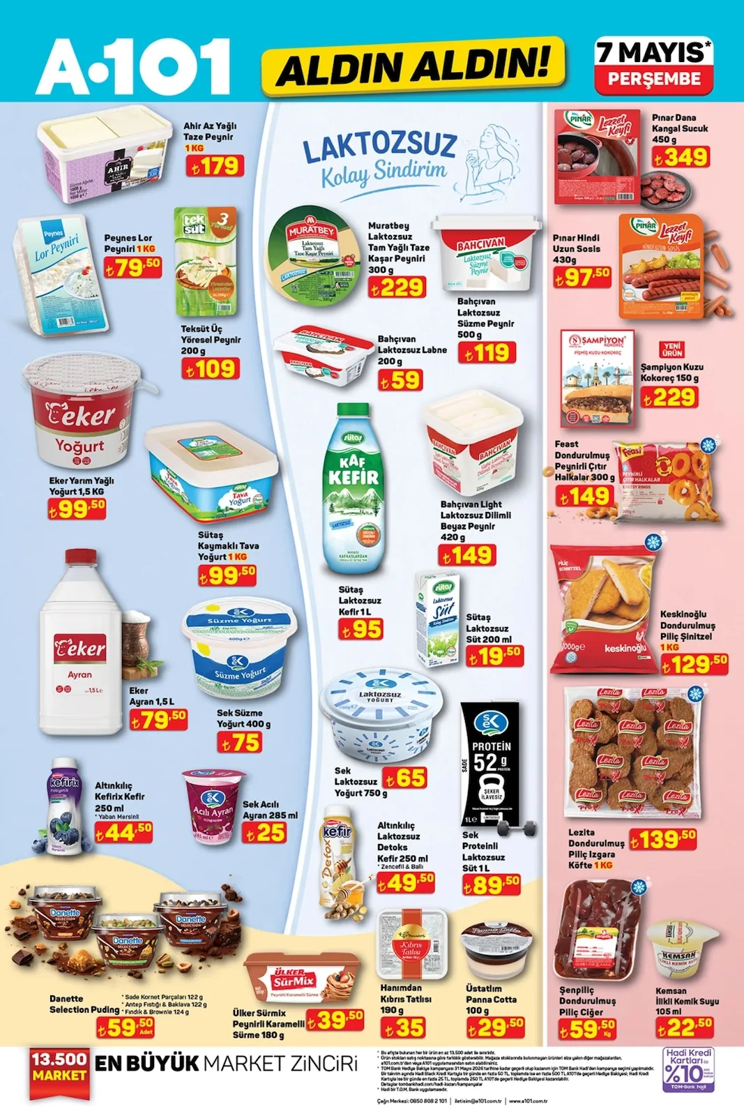A101 A101 7 Mayıs 2026 Aktüel Kataloğu sayfa 12: Ahir Az Yağlı Taze Peynir 1 Kg, Senpilic Dondurulmus Pilic Ciger