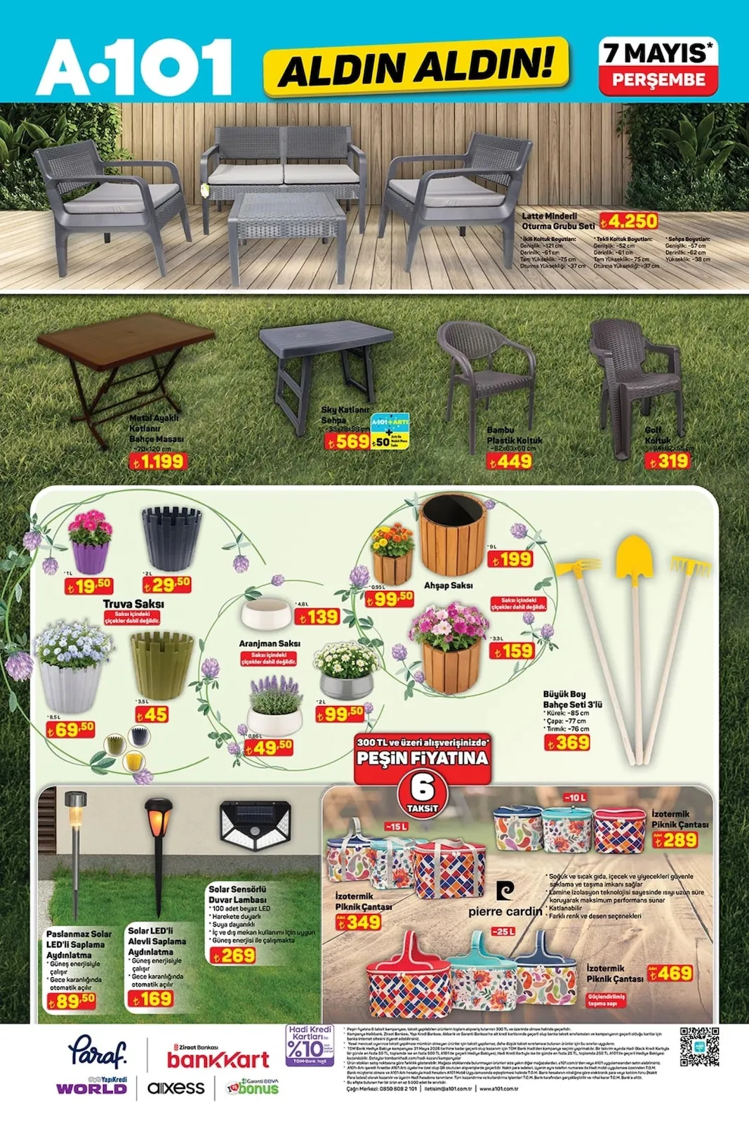 A101 A101 7 Mayıs 2026 Aktüel Kataloğu sayfa 4: Saksı 3.5 L, Metal Ayaklı Katlanır Bahçe Masası 70X120 Cm