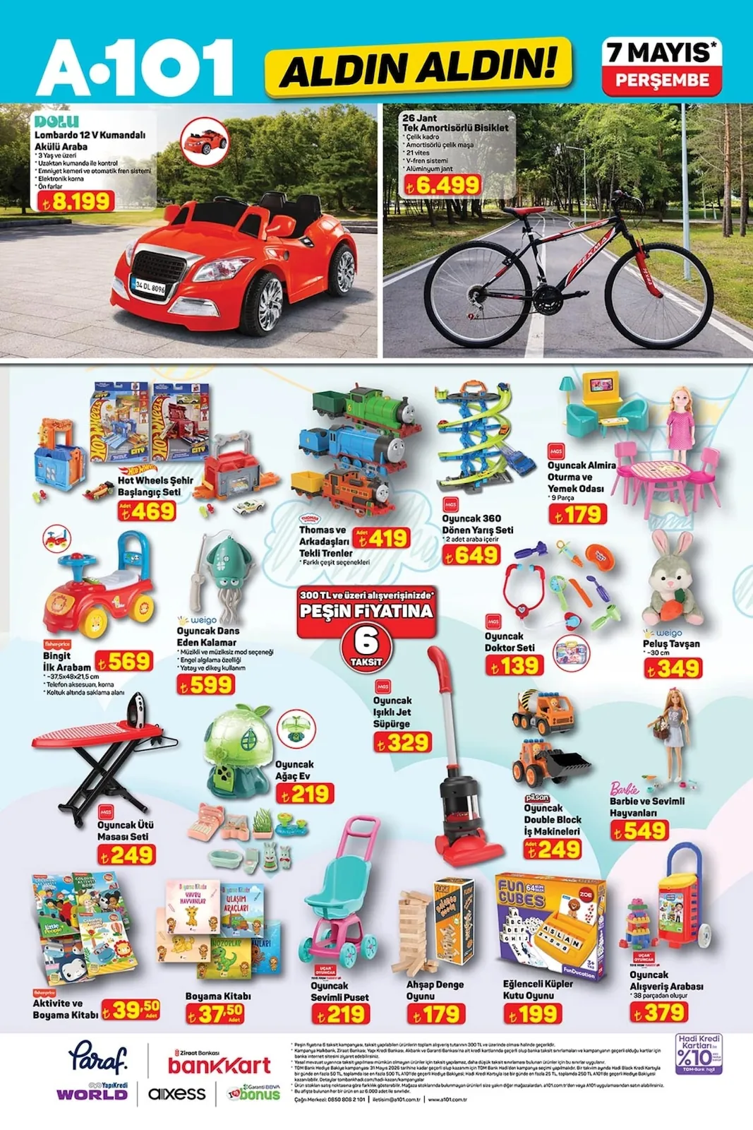 A101 A101 7 Mayıs 2026 Aktüel Kataloğu sayfa 9: Dolu Lombardo 12 V Kumandalı Akülü Araba, Fisher-Price Aktivite Ve Boyama Kitabı