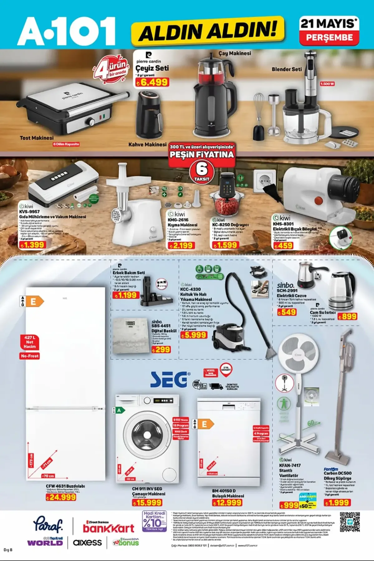 A101 A101 21 Mayıs 2026 Aktüel Ürünler Kataloğu sayfa 1: Pierre Cardin Erkek Bakım Seti, Kiwi Kvs-9957 Gıda Mühürleme Ve Vakum Makinesi