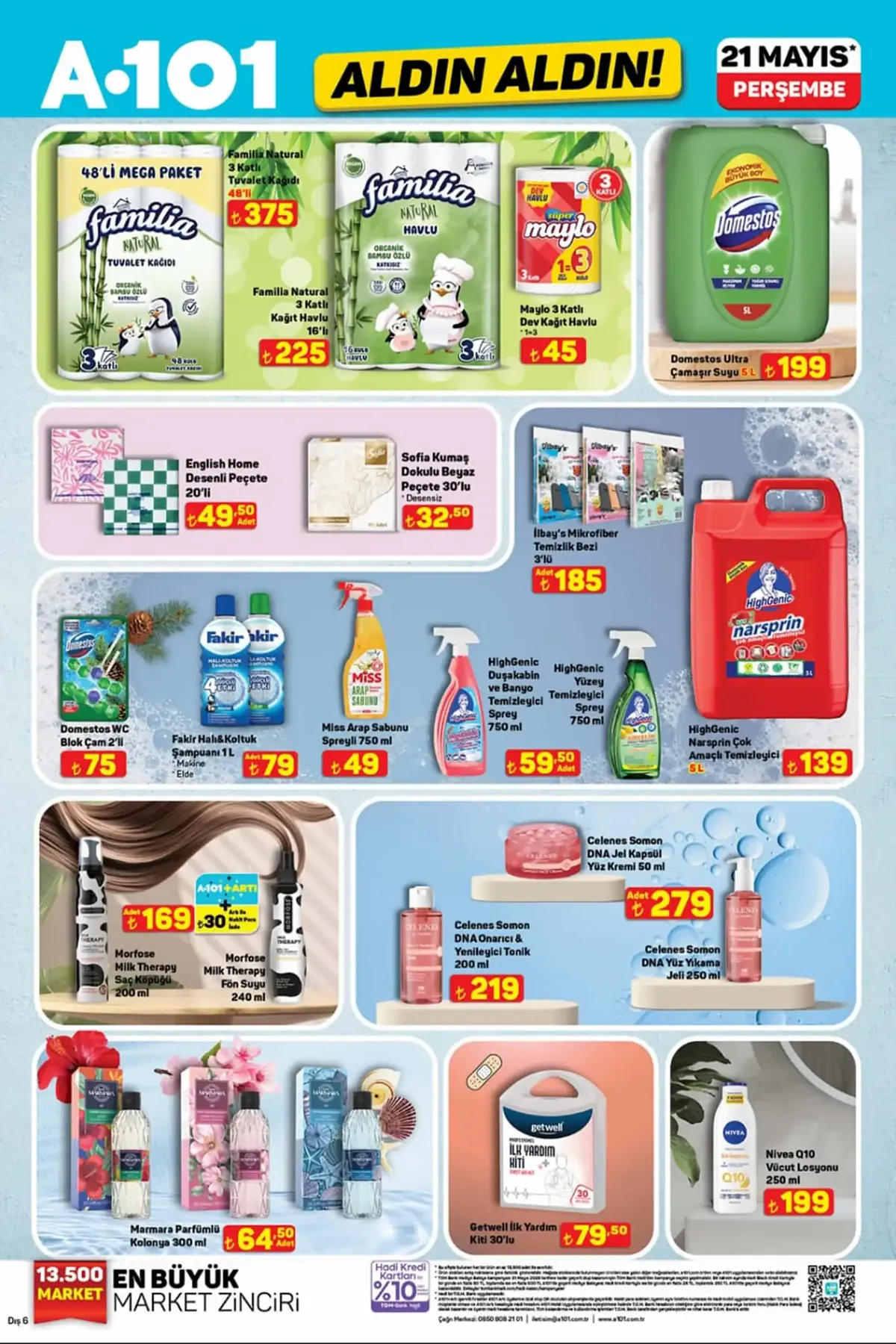 A101 A101 21 Mayıs 2026 Aktüel Ürünler Kataloğu sayfa 10: Miss Arap Sabunu Spreyli 750 Ml, Sofia Kumas Dokulu Beyaz Peçete 30'Lu