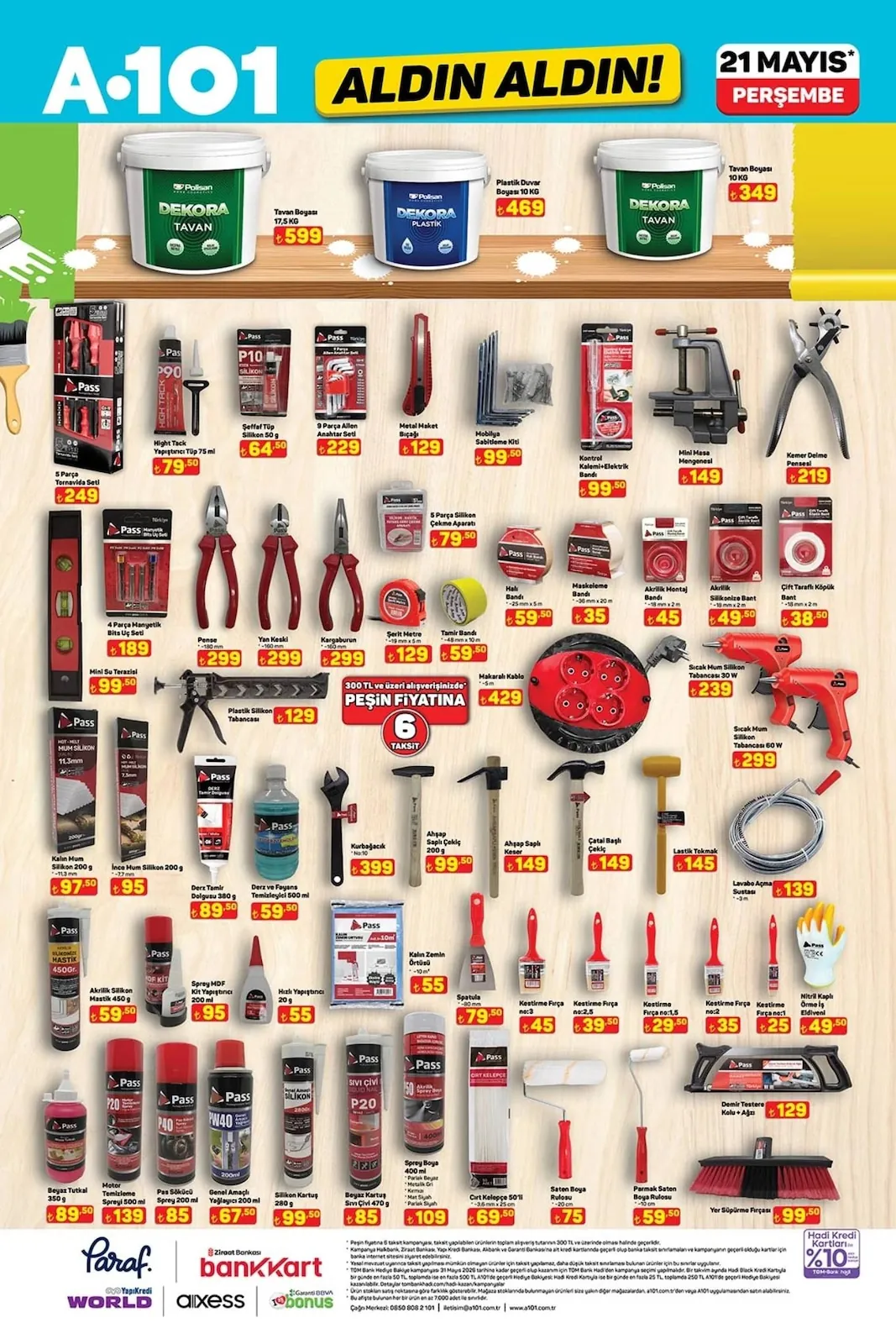 A101 A101 21 Mayıs 2026 Aktüel Kataloğu sayfa 10: Pass Sprey Mdf Kit Yapıştırıcı 200 Ml, Pass Kontrol Kalemi Elektrik Bandı