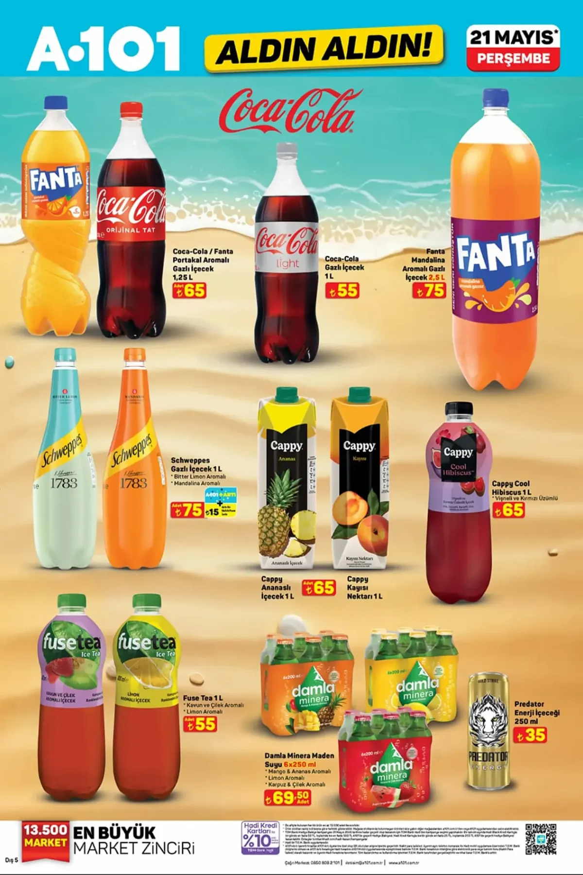 A101 A101 21 Mayıs 2026 Aktüel Ürünler Kataloğu sayfa 12: Cappy Ananas İçecek 1L, Coca-Cola Light Gazlı İçecek 1L