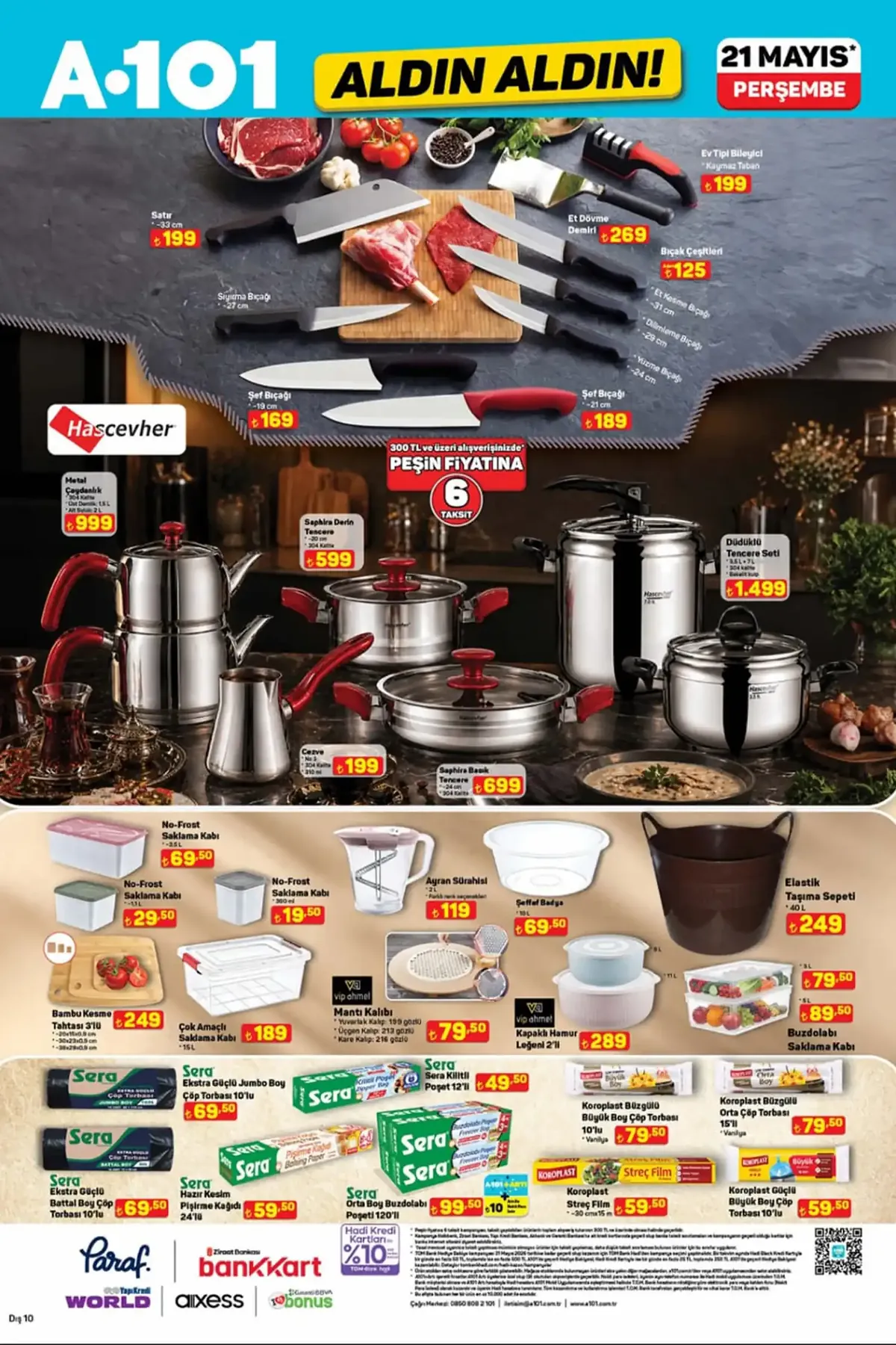 A101 A101 21 Mayıs 2026 Aktüel Ürünler Kataloğu sayfa 3: Koroplast Büzgülü Büyük Boy Çöp Torbası 10'Lu, Çok Amaçlı Saklama Kabı 15L
