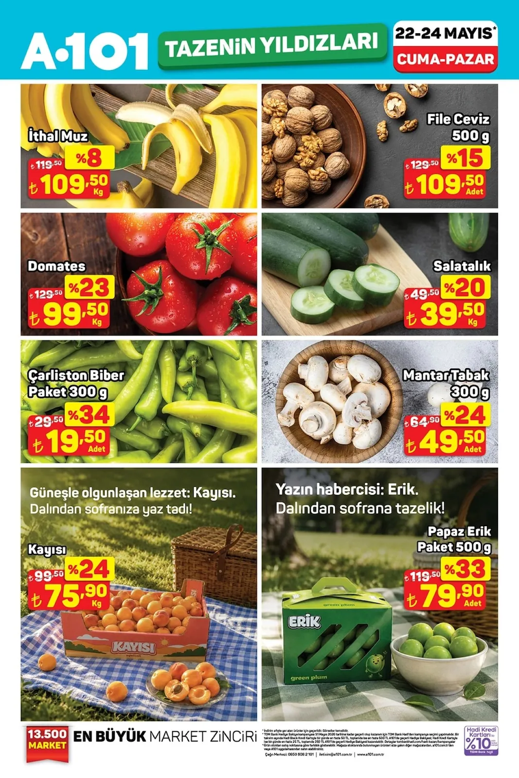 A101 A101 22 Mayıs 2026 Aktüel Kataloğu sayfa 1: İthal Muz 1Kg, Domates 1Kg