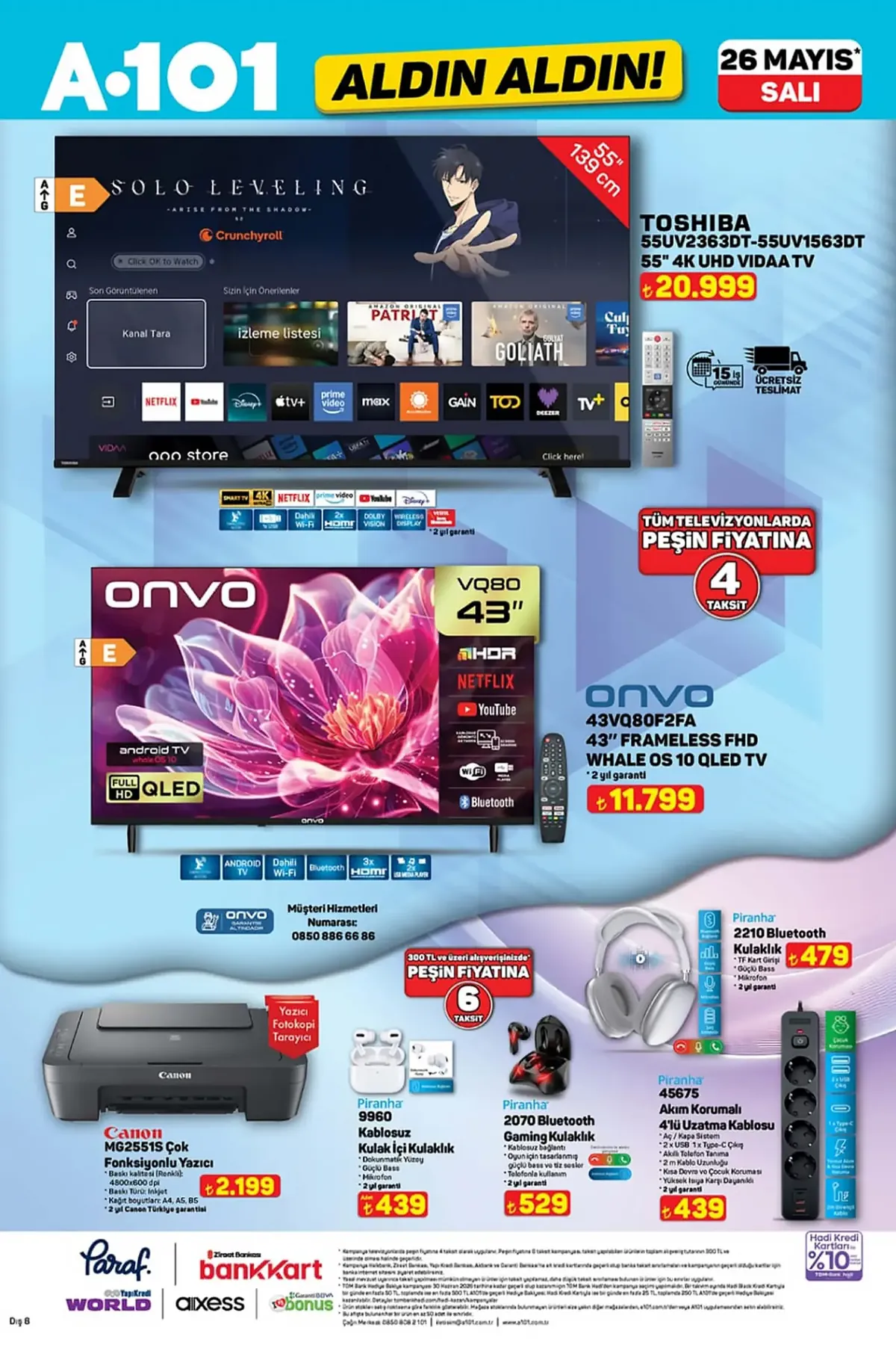 A101 A101 26 Mayıs 2026 Aktüel Ürünler Kataloğu sayfa 1: Canon Mg2551S Çok Fonksiyonlu Yazıcı, Piranha 9960 Kablosuz Kulak İçi Kulaklık