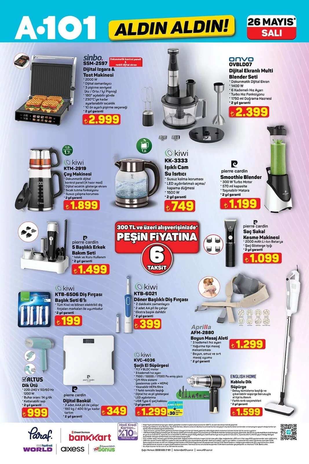 A101 A101 26 Mayıs 2026 Aktüel Kataloğu sayfa 3: Sinbo Ssm-2597 Dijital Izgara & Tost Makinesi, Altus Dik Ütü