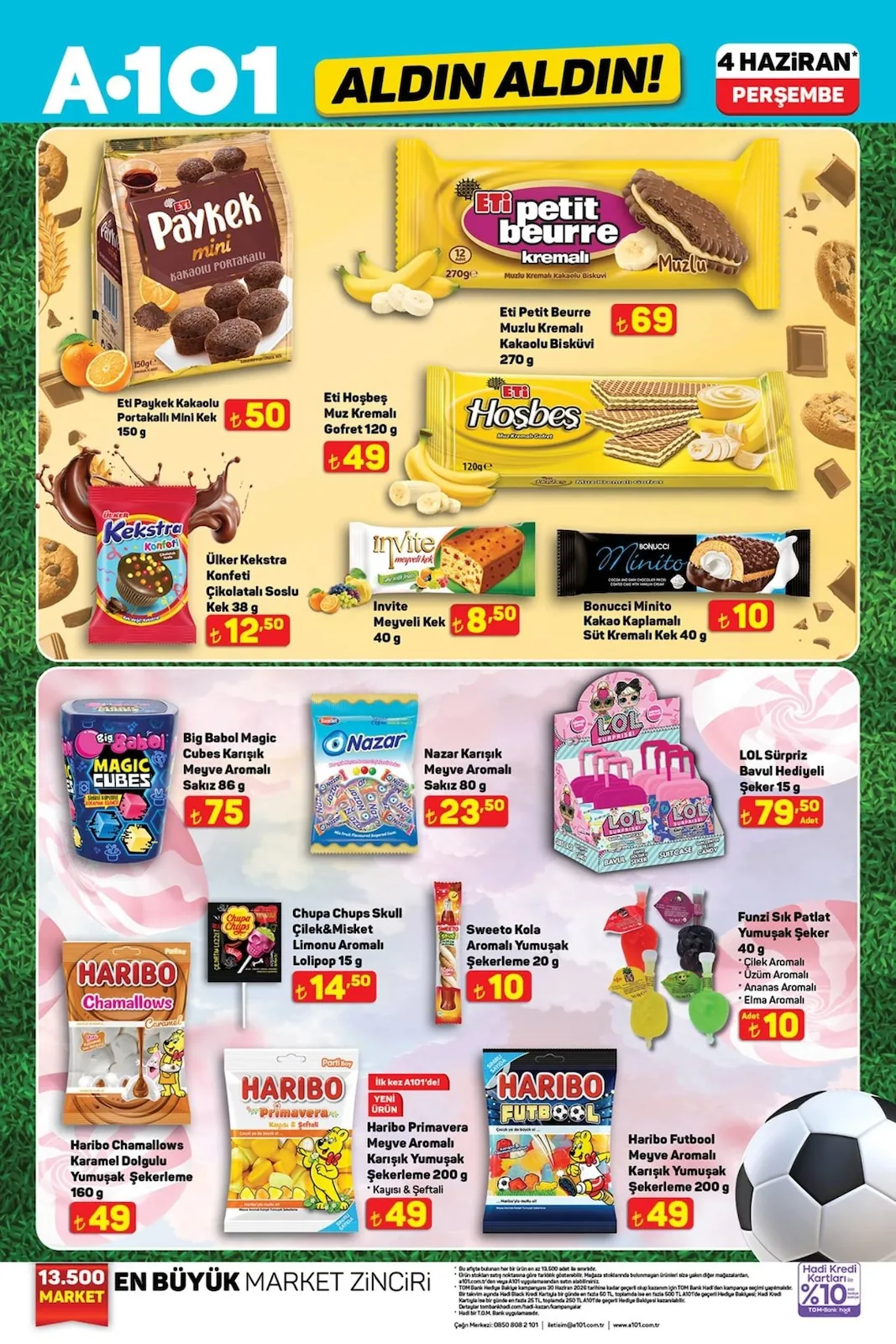 A101 A101 4 Haziran 2026 Aktüel Kataloğu sayfa 10: Invite Meyveli Kek 40G, Big Babol Magic Cubes Karışık Meyve Aromalı Sakız 86G