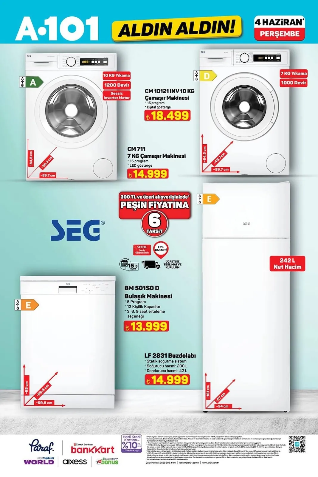 A101 A101 4 Haziran 2026 Aktüel Kataloğu sayfa 2: Cm 10121 Inv 10 Kg Çamaşir Makinesi, Bm 501So D Bulaşik Makinesi