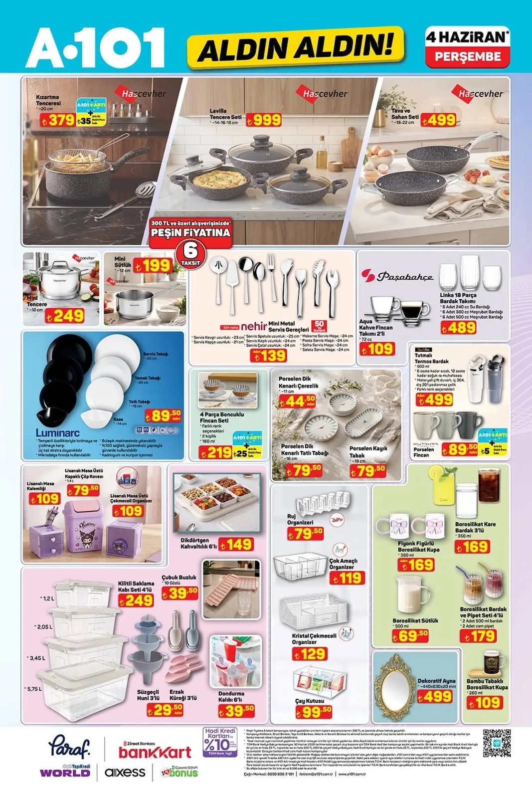A101 A101 4 Haziran 2026 Aktüel Kataloğu sayfa 5: Borosilikat Bardak Ve Pipet Seti 4'Lü 2 Adet 500 Ml Bardak 2 Adet Cam Pipet, Bambu Tabaklı Borosilikat Kupa 280 Ml