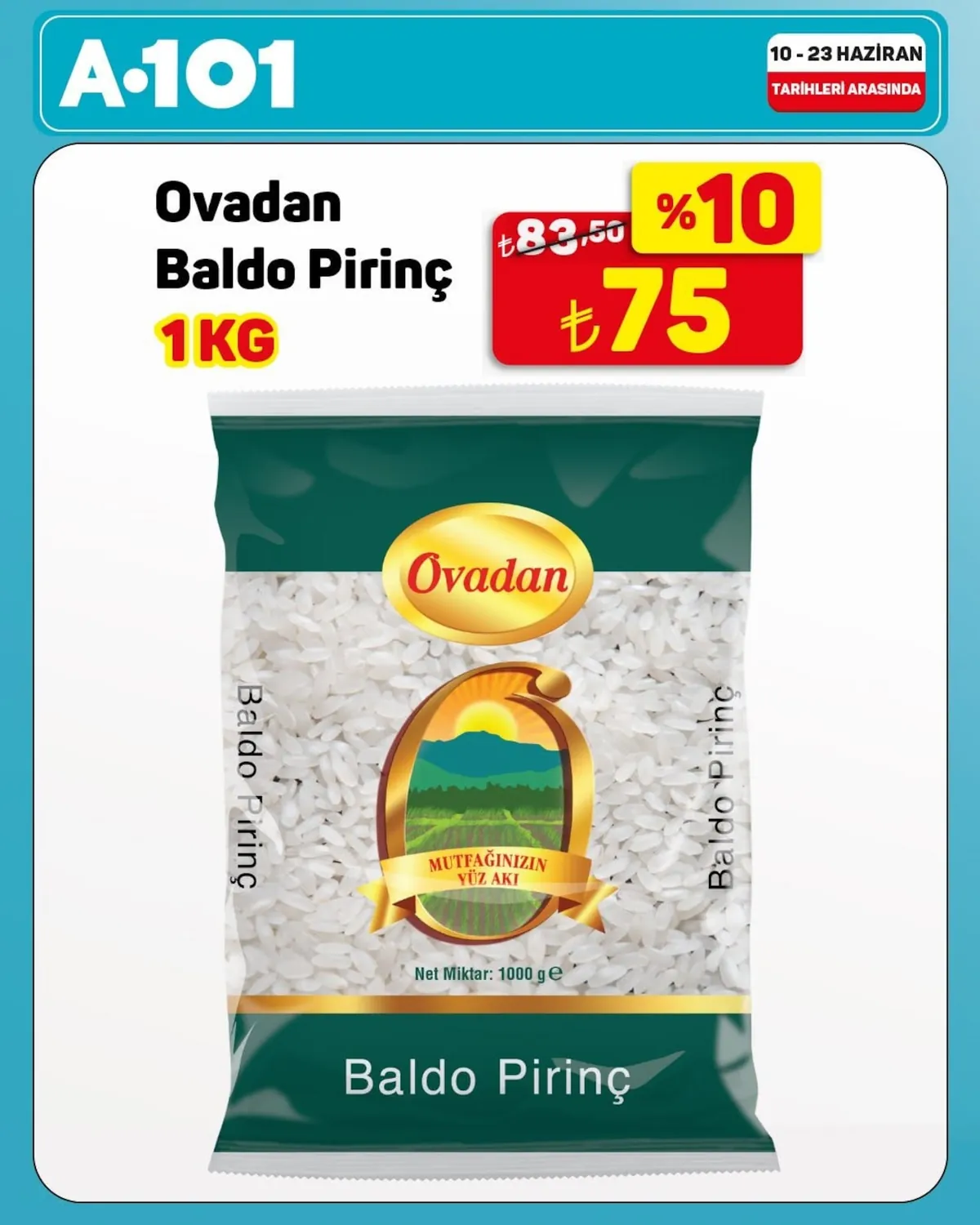A101 A101 10 Haziran 2026 Aktüel Kataloğu sayfa 1: Ovadan Baldo Pirinç 1 Kg