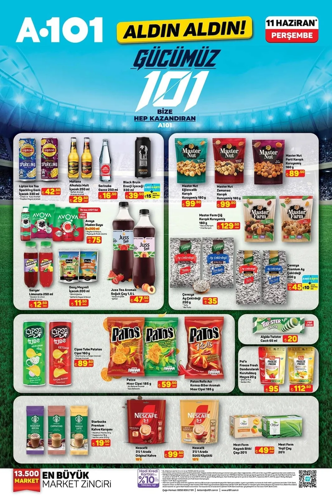 A101 A101 11 Haziran 2026 Aktüel Kataloğu sayfa 12: Dooy Meyveli İçecek 200 Ml, Cipso Tube Patates Cipsi 160 G