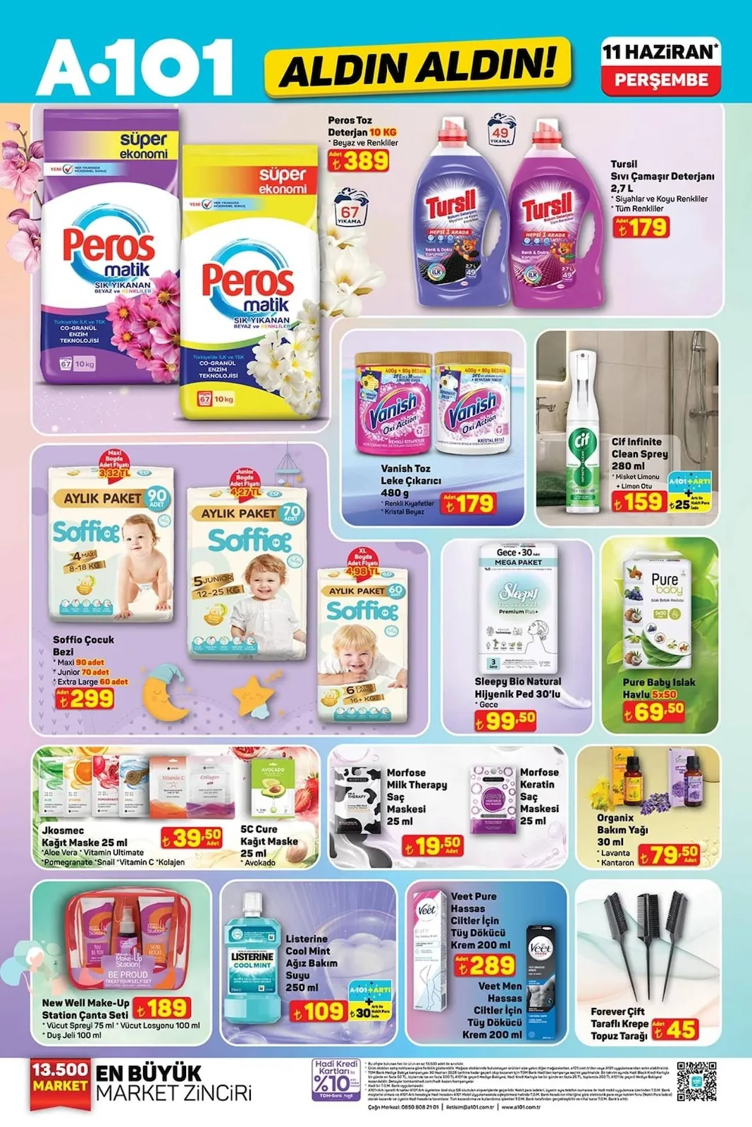 A101 A101 11 Haziran 2026 Aktüel Kataloğu sayfa 13: Morfose Milk Therapy Saç Maskesi 25 Ml, Soffio Çocuk Bezi Maxi 90 Adet