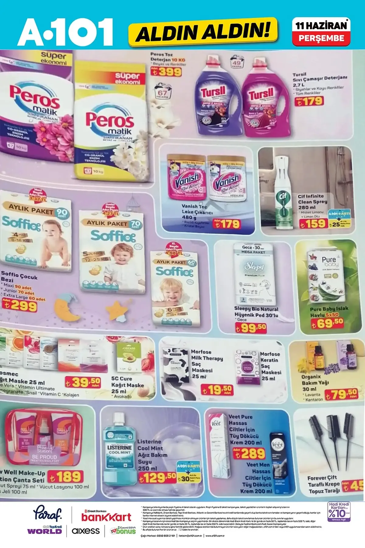 A101 A101 11 Haziran 2026 Aktüel Ürünler Kataloğu sayfa 11: Tursil Sıvı Çamaşır Deterjanı 2.7 L, Make-Up Station Çanta Seti