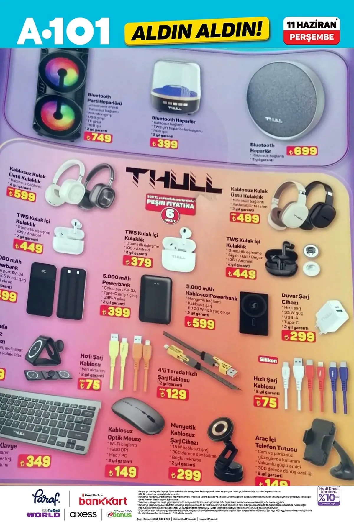A101 A101 11 Haziran 2026 Aktüel Ürünler Kataloğu sayfa 3: Bluetooth Parti Hoparlörü Rgb Işık, Kablosuz Optik Mouse