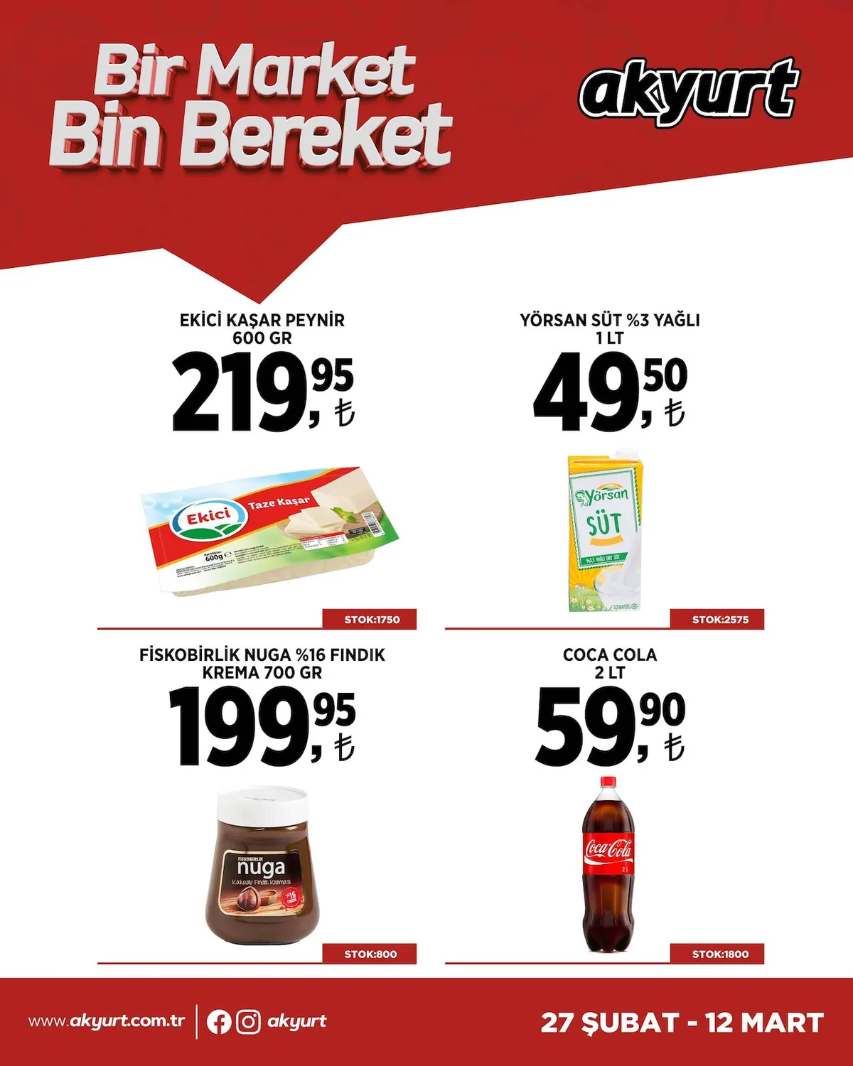 Akyurt Akyurt Süpermarket 27 Şubat 2026 Aktüel Kataloğu sayfa 1: Ekici Kaşar Peyniri 600 Gr