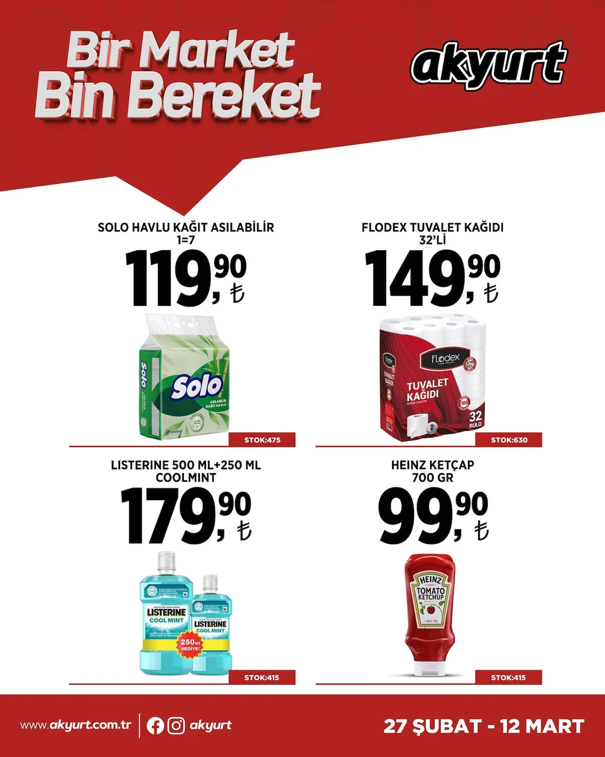 Akyurt Akyurt Süpermarket 27 Şubat 2026 Aktüel Kataloğu sayfa 3: Solo Havlu Kağıt Asılabilir 1=7