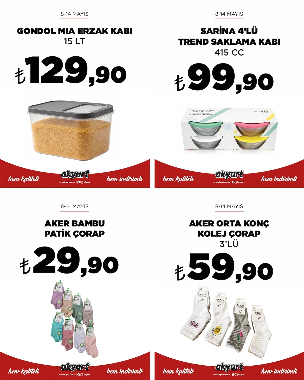Akyurt Akyurt Süpermarket 8 Mayıs 2026 Aktüel Kataloğu sayfa 1: Aker Bambu Patik Çorap, Aker Orto Konç Kolej Çorap 3'Lü