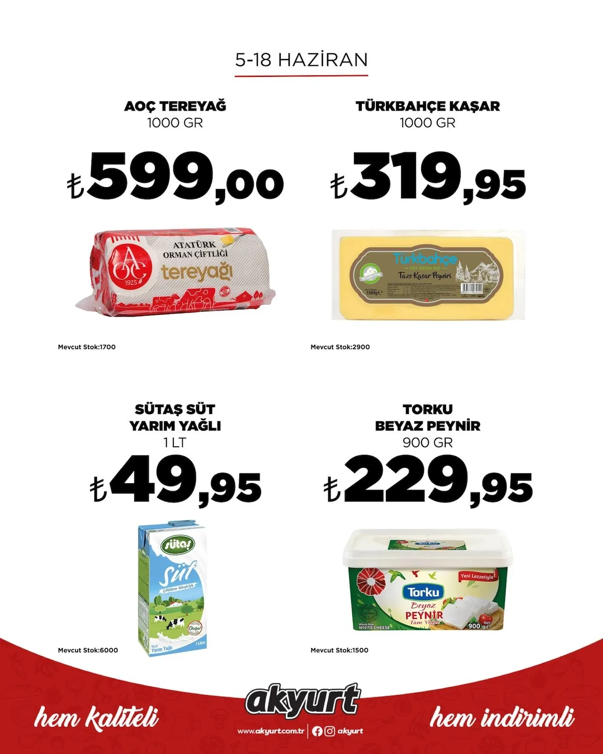 Akyurt Akyurt Süpermarket 5 Haziran 2026 Aktüel Kataloğu sayfa 1: Aoc Tereyağı 1000 Gr, Türkbahçe Kaşar 1000 Gr