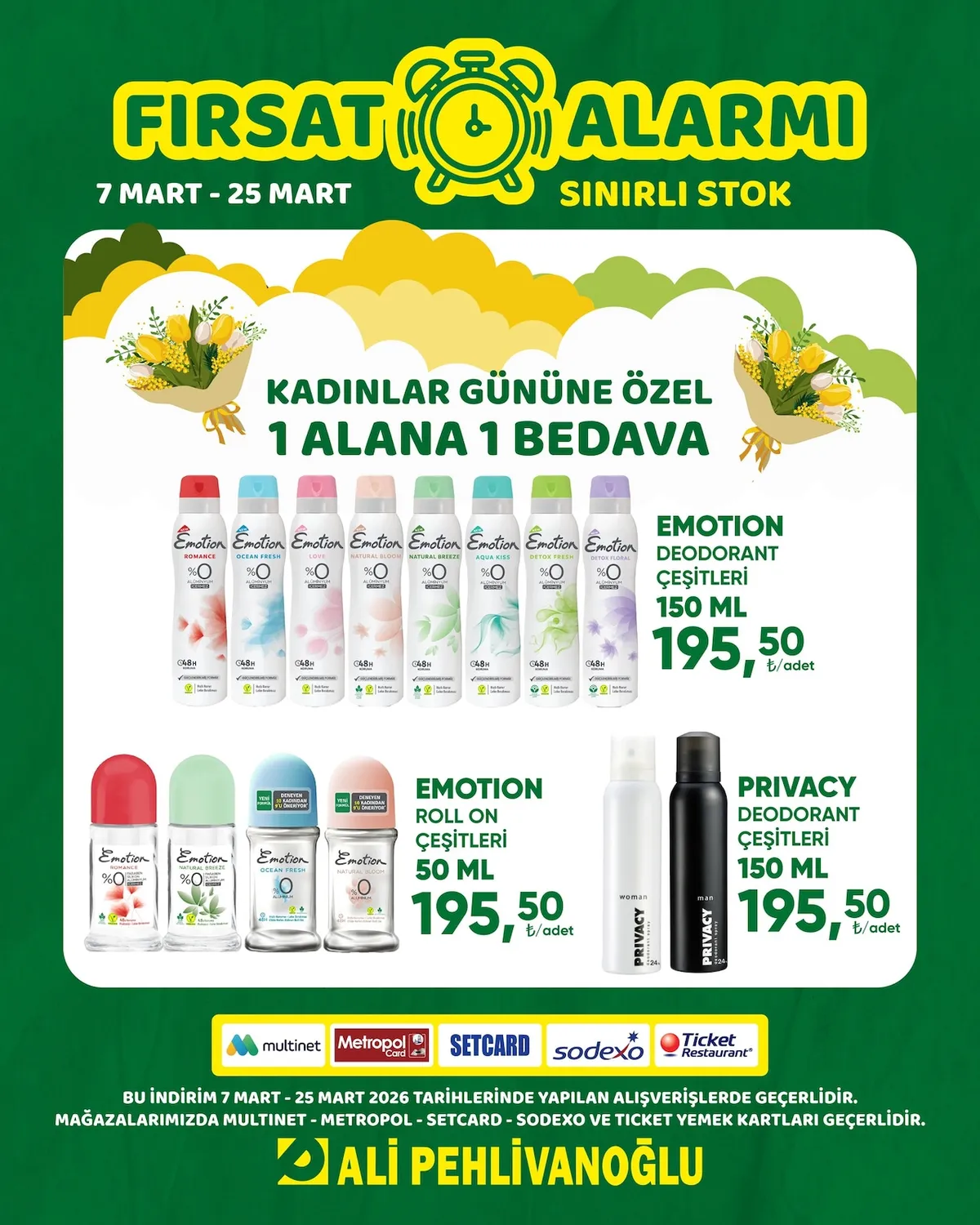 Ali Ali Pehlivanoğlu 7 Mart 2026 Aktüel Kataloğu sayfa 2: Emotion Roll On Çeşitleri 50 Ml, Emotion Deodorant Çeşitleri 150 Ml