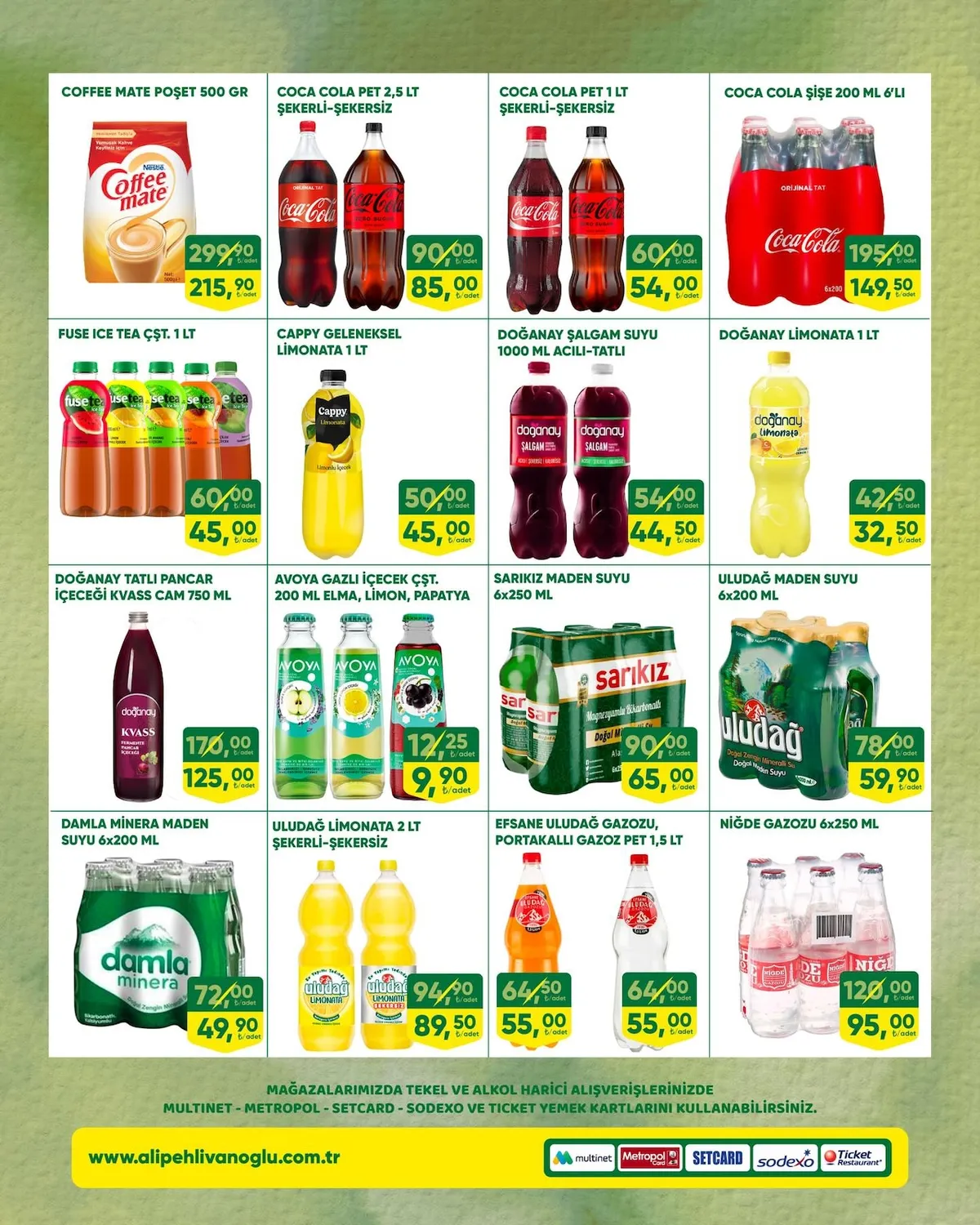 Ali Ali Pehlivanoğlu 14 Mart 2026 Aktüel Kataloğu sayfa 7: Sarıkız Maden Suyu 6X250 Ml, Cappy Geleneksel Limonata 1 Lt