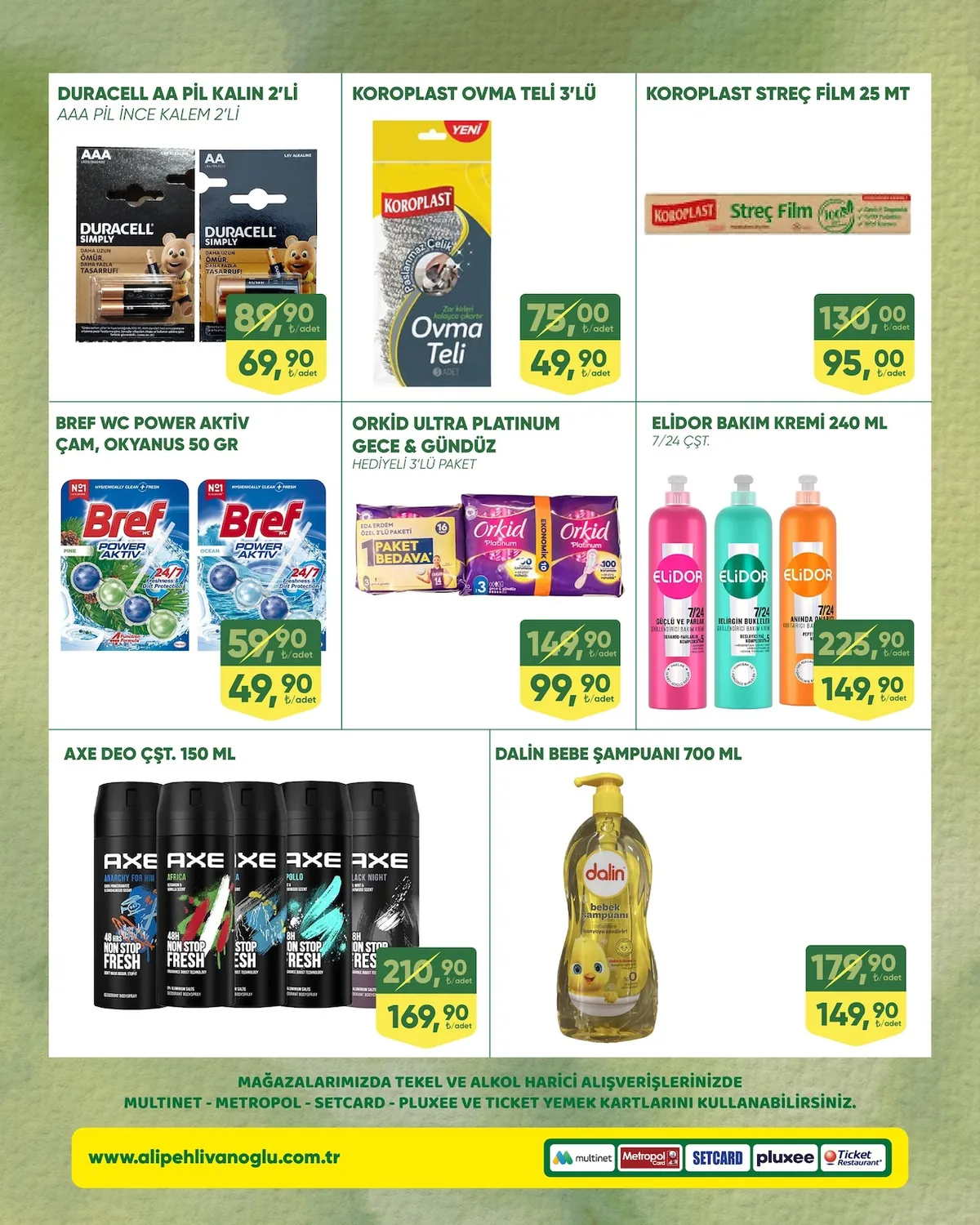 Ali Ali Pehlivanoğlu 16 Nisan 2026 Aktüel Kataloğu sayfa 8: Koroplast Ovma Teli 3 Lü, Bref Wc Power Aktiv Çam, Okyanus 50 Gr