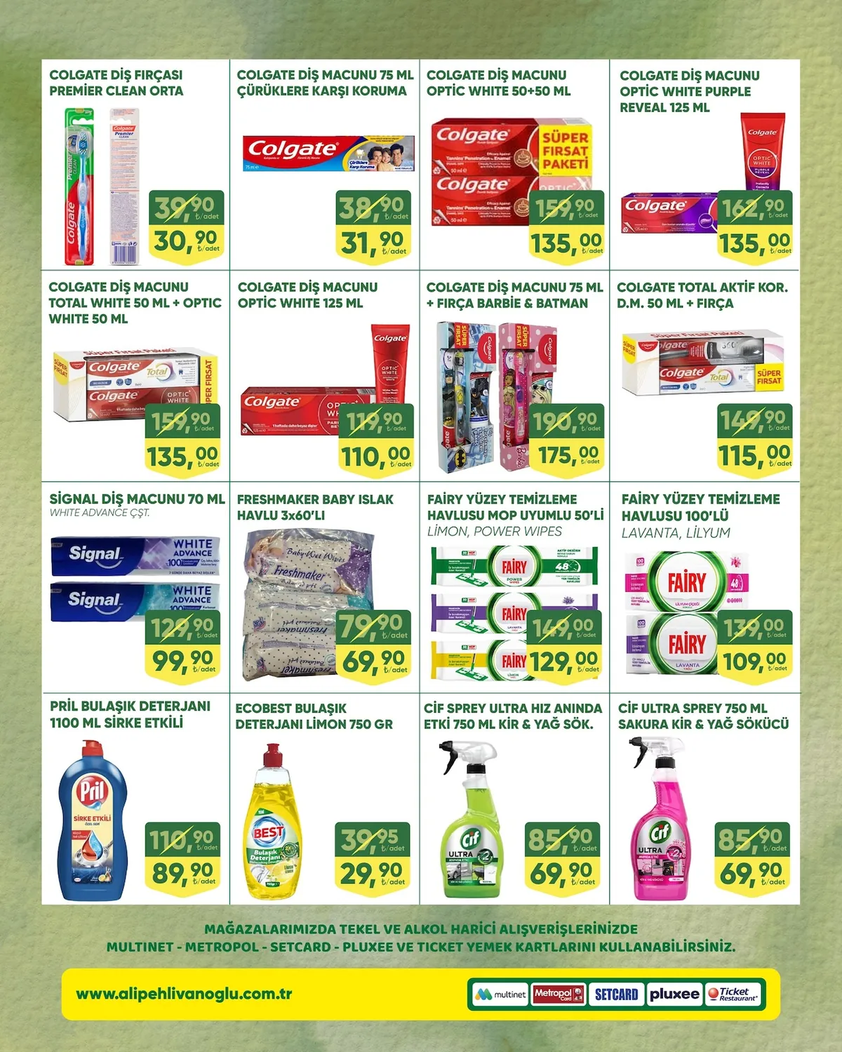 Ali Ali Pehlivanoğlu 16 Nisan 2026 Aktüel Kataloğu sayfa 9: Fairy Yüzey Temizleme Havlusu Mop Uyumlu 50'Li Limon, Power Wipes, Freshmaker Baby Islak Havlu 3X60'Lı