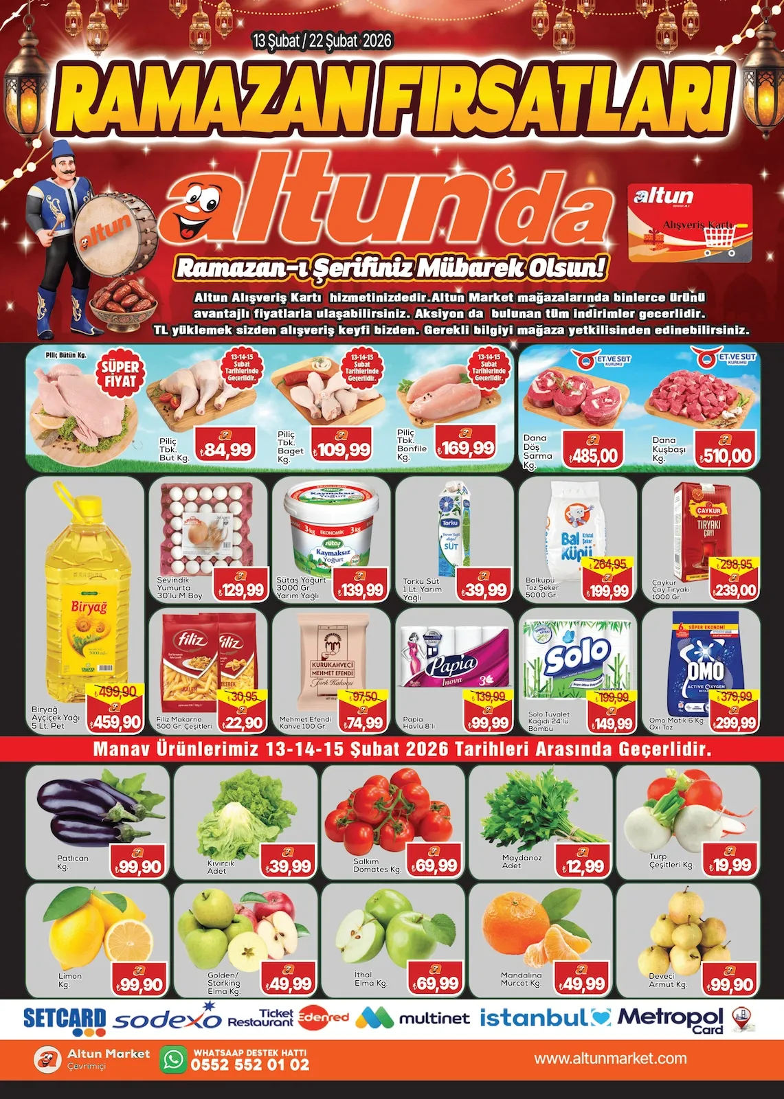 Altun Altun Market 13 Şubat 2026 Aktüel Kataloğu sayfa 1: Turp Çeşitleri Kg., Sütaş Yoğurt 3000 Gr. Yarım Yağlı