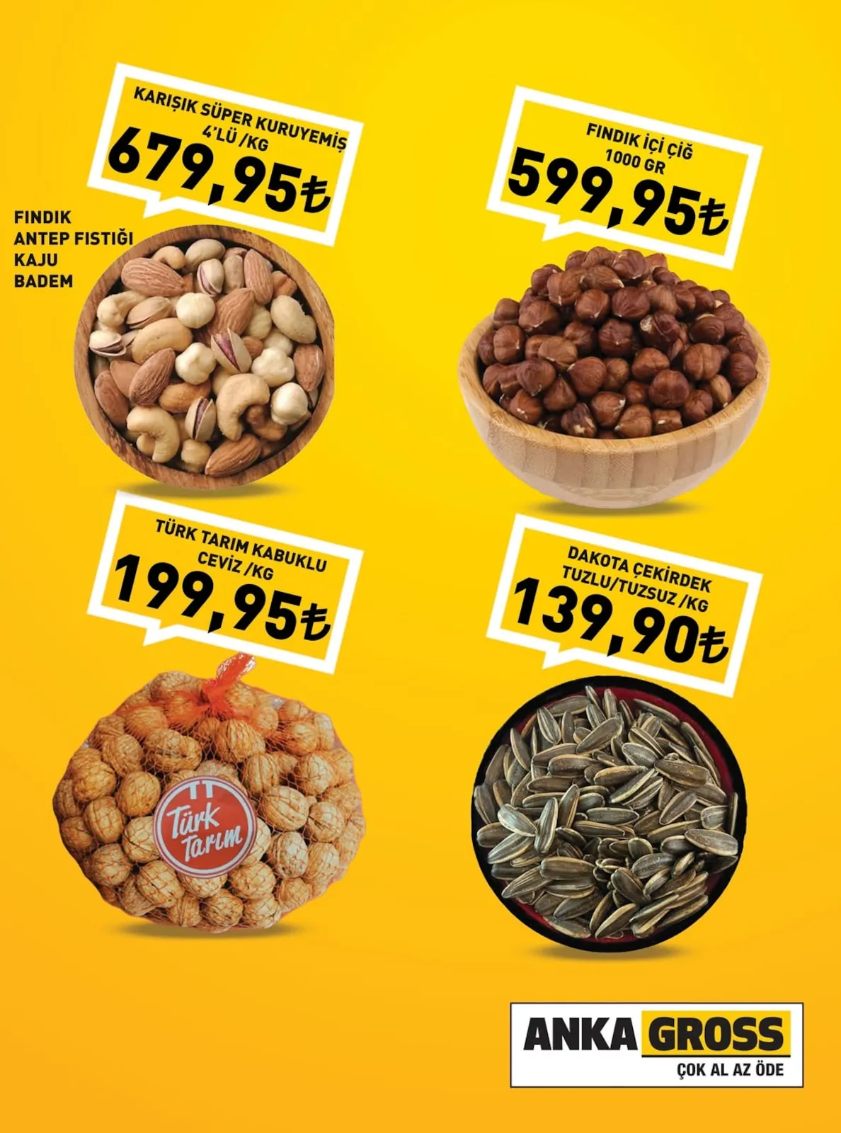 Anka Anka Gross 22 Mayıs 2026 Aktüel Kataloğu sayfa 1: Anka Gross Kabuklu Ayçekirdeği 1Kg, Türk Tarım Kabuklu Ceviz 1Kg