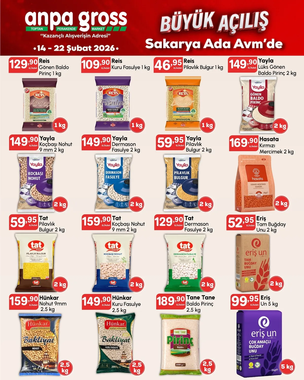 Anpa Anpa Gross 14 Şubat 2026 Aktüel Kataloğu sayfa 10: Reis Gönen Baldo Pirinç 1 Kg, Yayla Koçbaşı Nohut 9 Mm 2 Kg