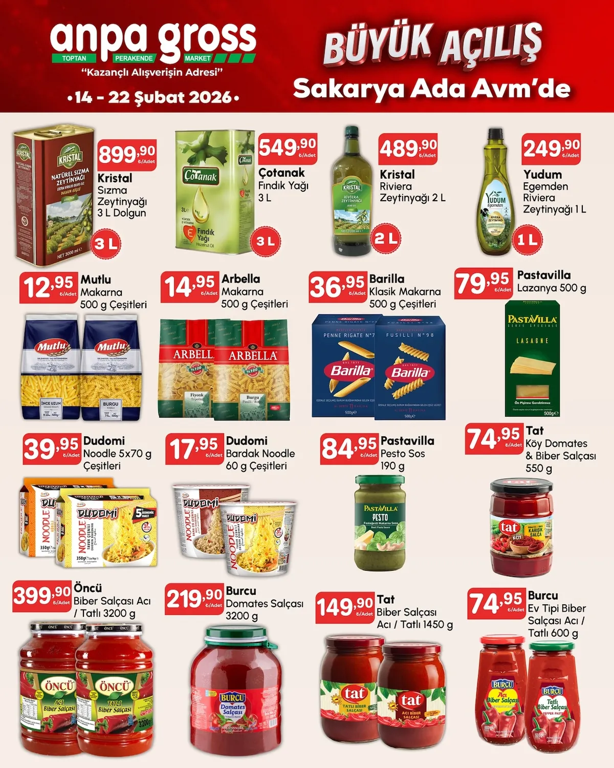 Anpa Anpa Gross 14 Şubat 2026 Aktüel Kataloğu sayfa 11: Kristal Sızma Zeytinyağı 3 L Dolgun, Dudomi Bardak Noodle 60 G Çeşitleri