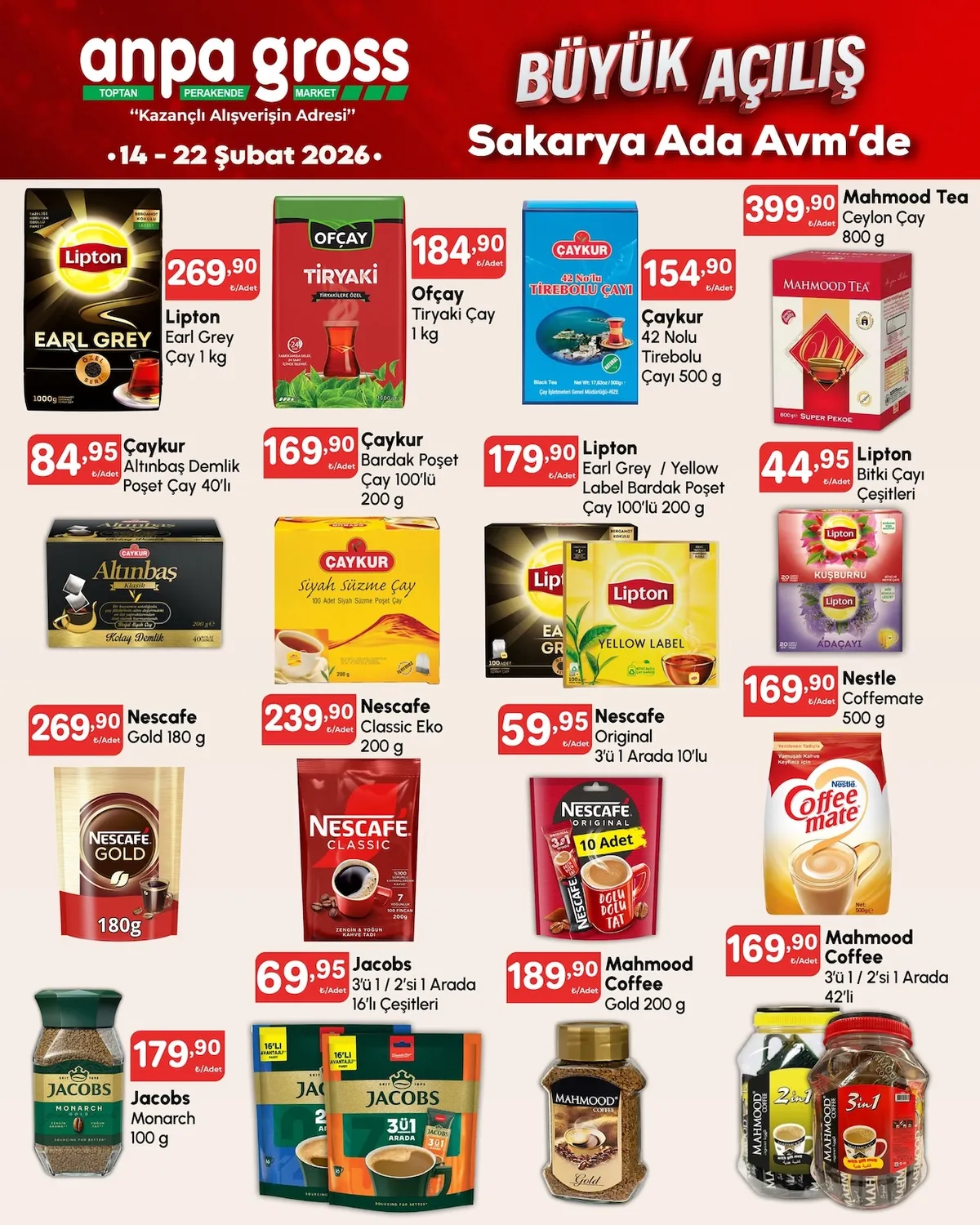 Anpa Anpa Gross 14 Şubat 2026 Aktüel Kataloğu sayfa 14: Lipton Earl Grey / Yellow Label Bardak Poşet Çay 100'Lü 200 G, Mahmood Tea Ceylon Çay 800 G