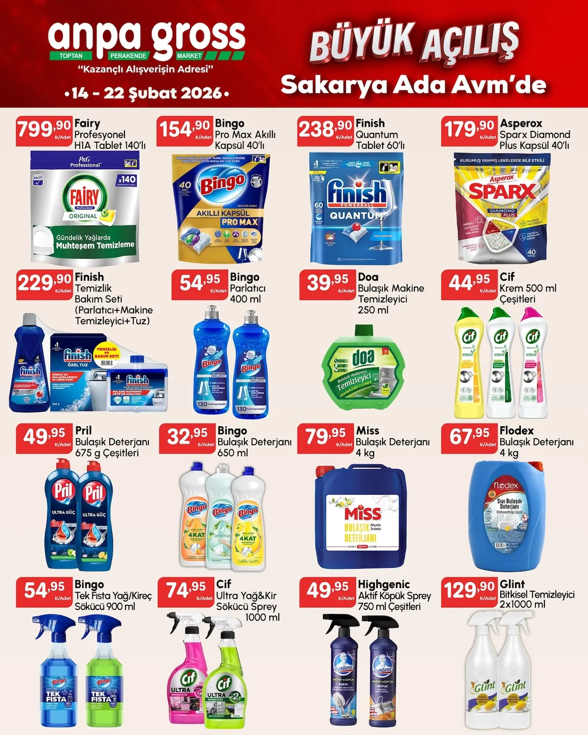 Anpa Anpa Gross 14 Şubat 2026 Aktüel Kataloğu sayfa 20: Bingo Tek Fısta Yağ/Kireç Sökücü 900 Ml, Pril Bulaşık Deterjanı 675 G Çeşitleri