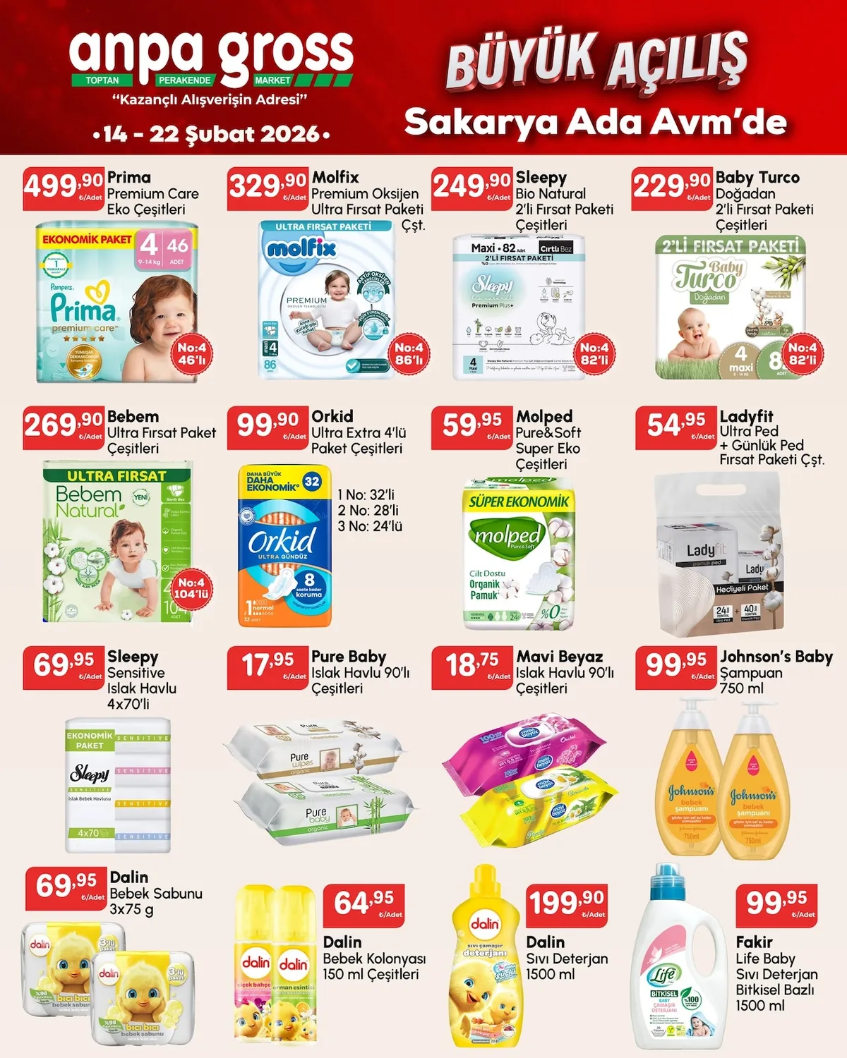 Anpa Anpa Gross 14 Şubat 2026 Aktüel Kataloğu sayfa 24: Molped Pure&Soft Super Eko Çeşitleri, Sleepy Sensitive Islak Havlu 4X70'Li