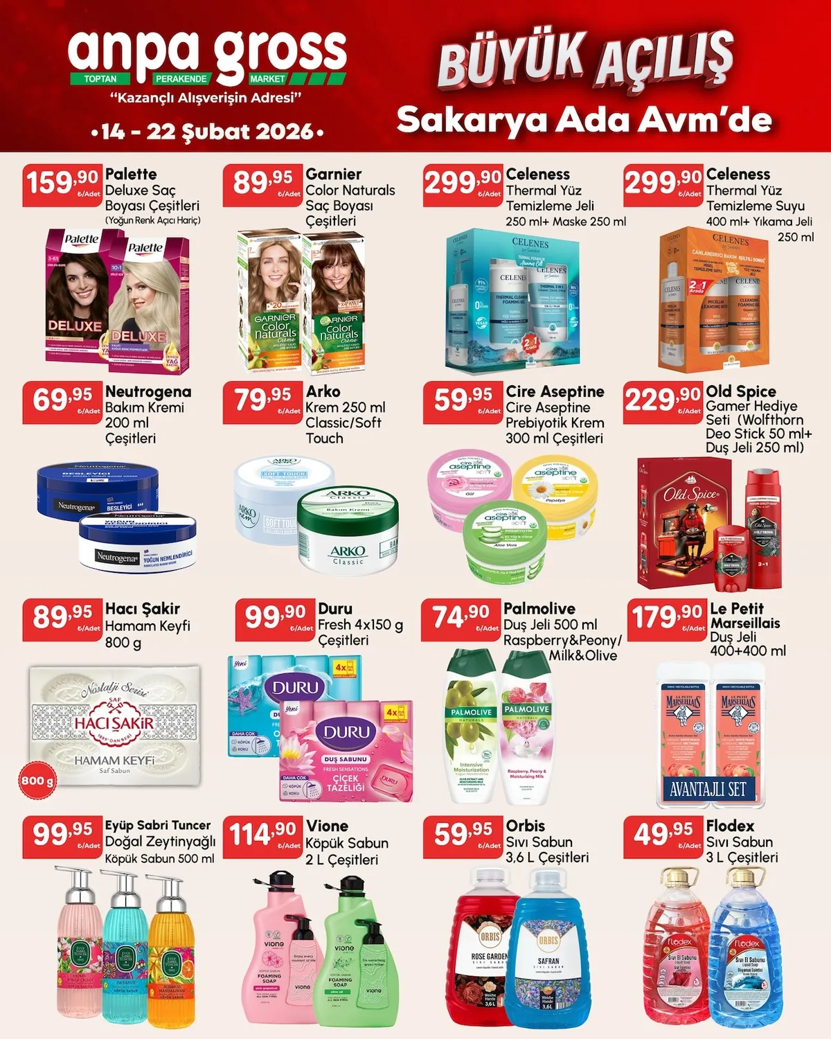 Anpa Anpa Gross 14 Şubat 2026 Aktüel Kataloğu sayfa 26: Eyüp Sabri Tuncer Doğal Zeytinyağlı Köpük Sabun 500 Ml, Orbis Sıvı Sabun 3,6 L Çeşitleri