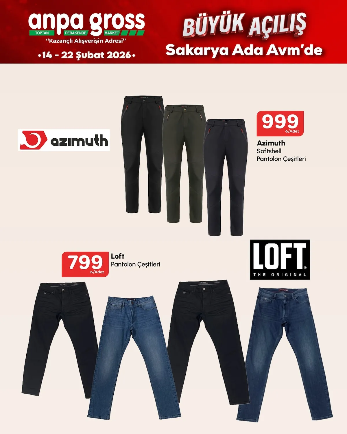 Anpa Anpa Gross 14 Şubat 2026 Aktüel Kataloğu sayfa 31: Loft Pantolon Çeşitleri, Azimuth Softshell Pantolon Çeşitleri