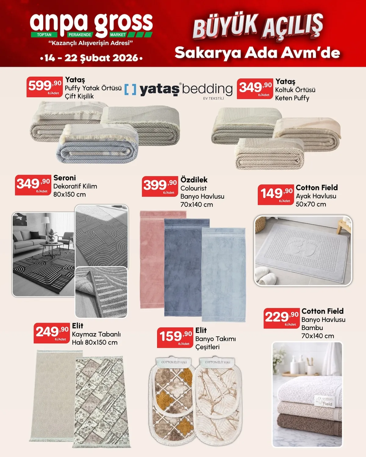 Anpa Anpa Gross 14 Şubat 2026 Aktüel Kataloğu sayfa 35: Elit Banyo Takımı Çeşitleri, Cotton Field Banyo Havlusu Bamboo 70X140 Cm