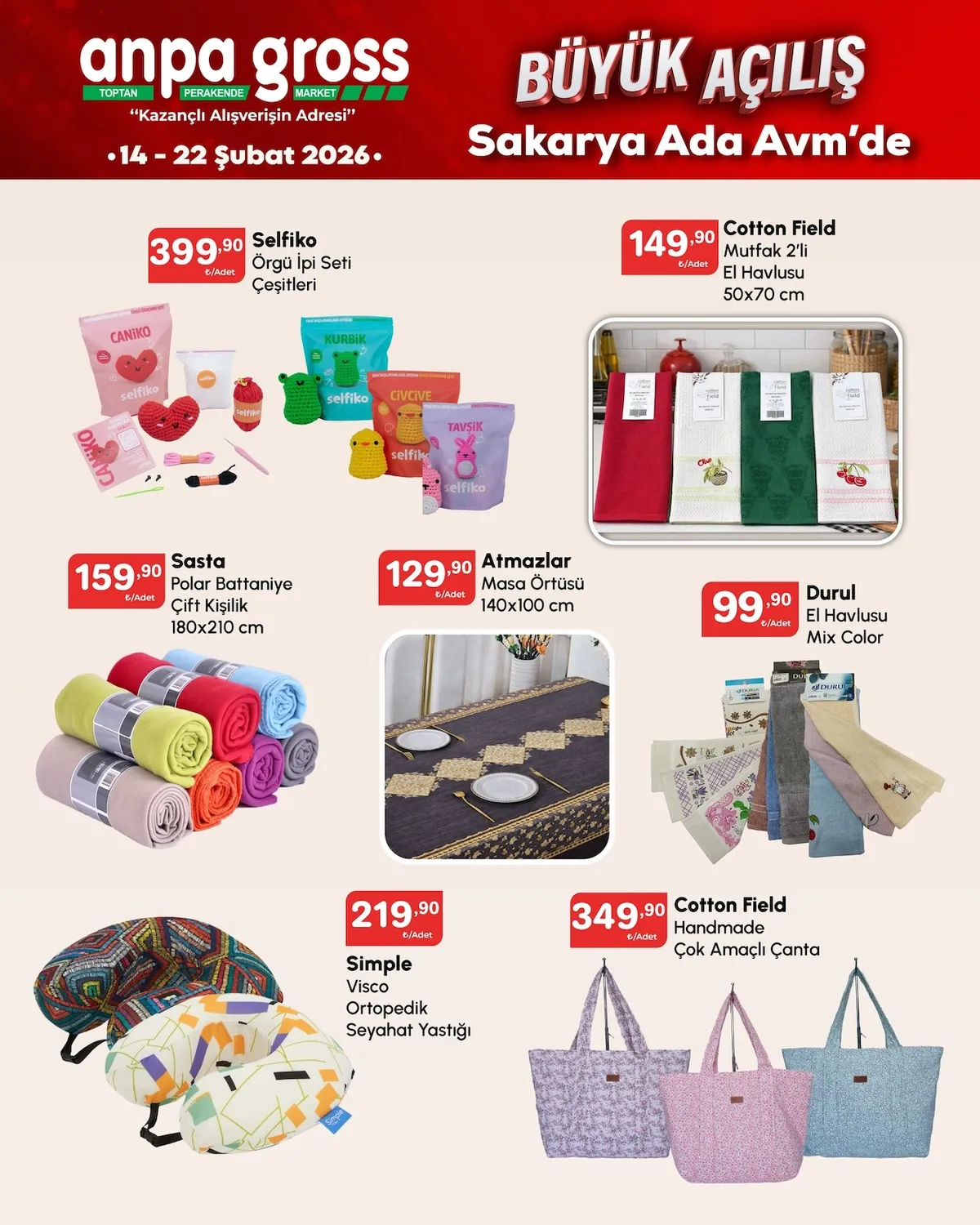 Anpa Anpa Gross 14 Şubat 2026 Aktüel Kataloğu sayfa 36: Sasta Polar Battaniye Çift Kişilik 180X210 Cm, Cotton Field Mutfak 2'Li El Havlusu 50X70 Cm