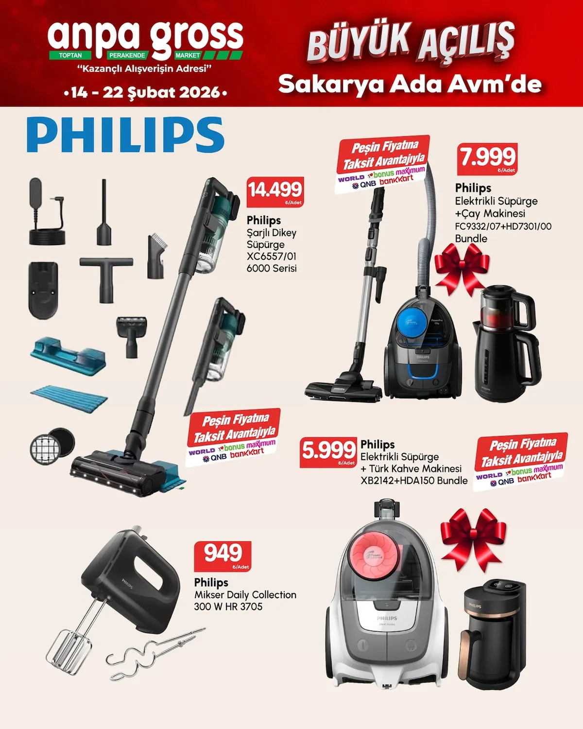 Anpa Anpa Gross 14 Şubat 2026 Aktüel Kataloğu sayfa 39: Philips Mikser Daily Collection 300 W Hr 3705, Philips Şarjlı Dikey Süpürge Xc6557/01 6000 Serisi