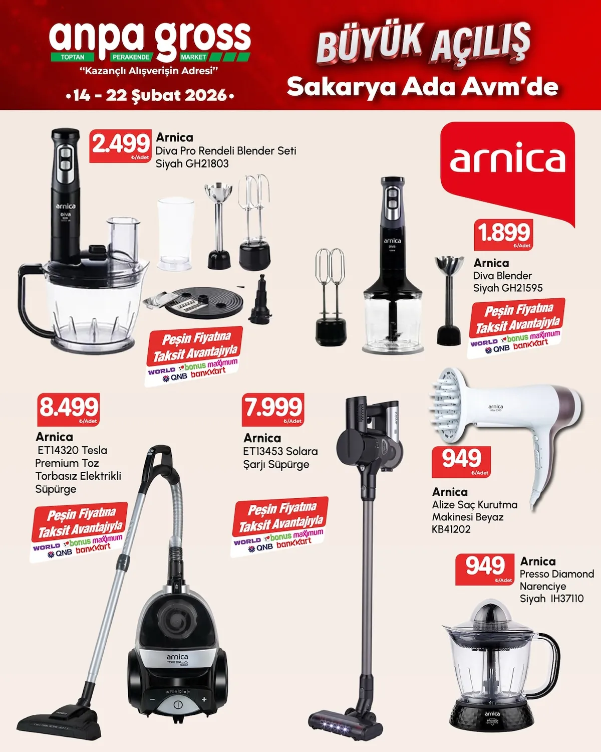 Anpa Anpa Gross 14 Şubat 2026 Aktüel Kataloğu sayfa 40: Arnica Et13453 Solara Şarjı Süpürge, Arnica Presso Diamond Narenciye Siyah Ih37110