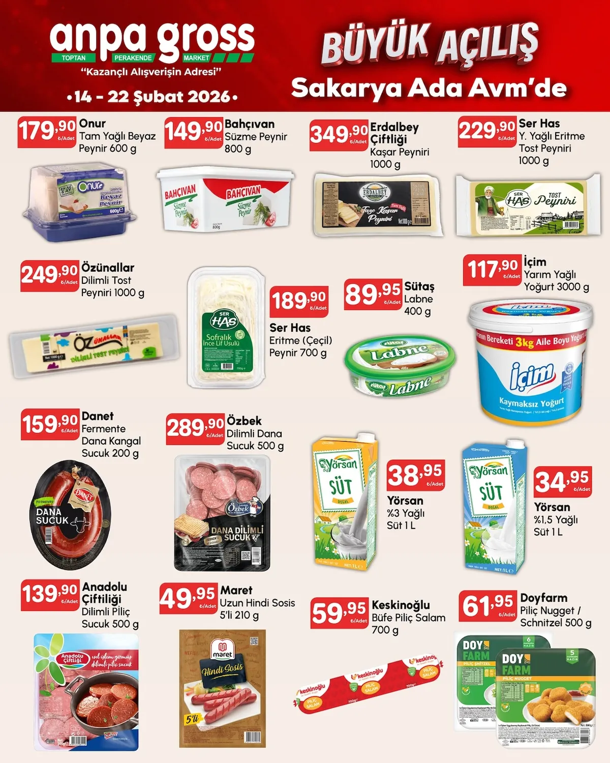 Anpa Anpa Gross 14 Şubat 2026 Aktüel Kataloğu sayfa 5: Ser Has Y. Yağlı Eritme Tost Peyniri 1000 G, Özbek Dilimli Dana Sucuk 500 G
