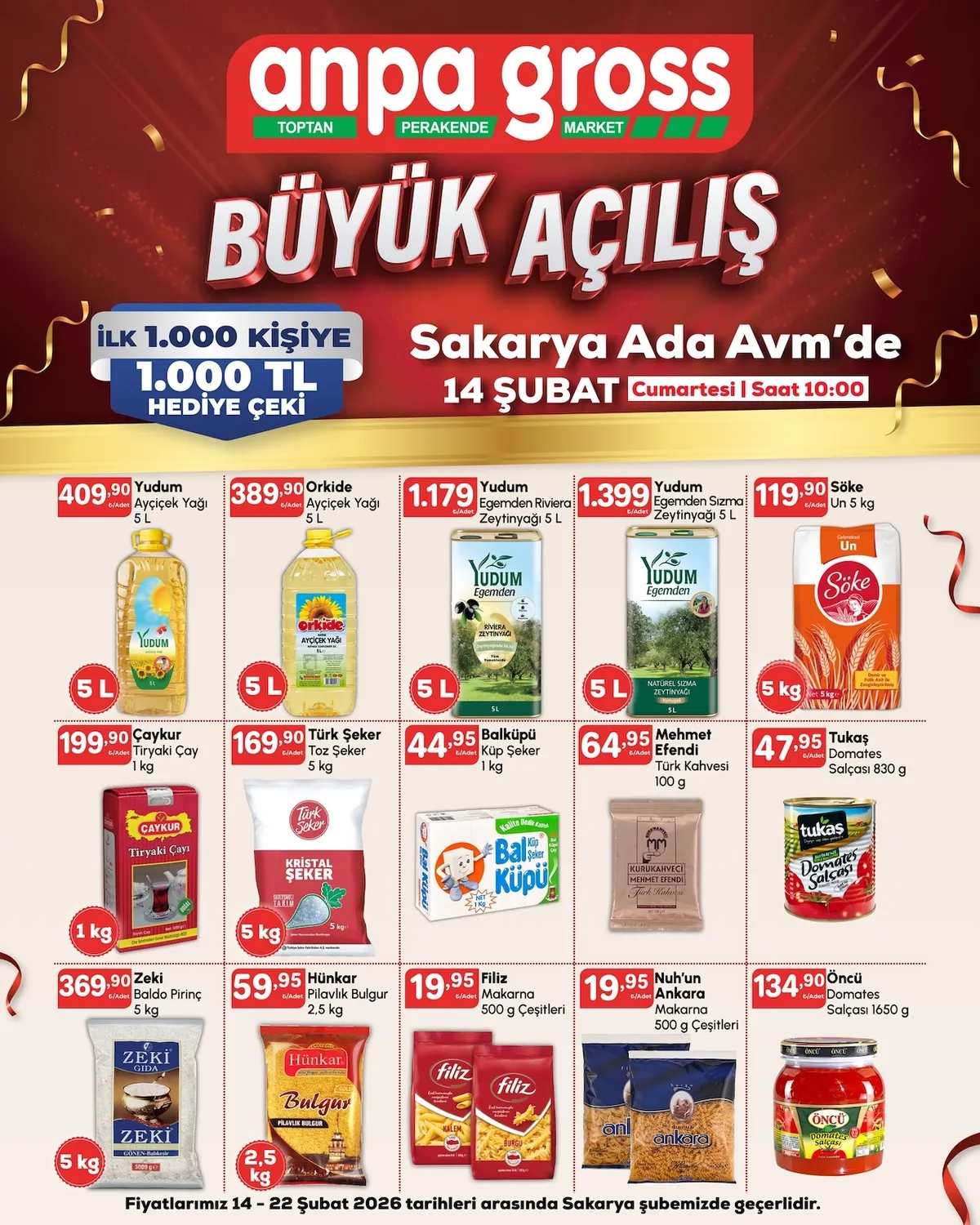 Anpa Anpa Gross 14 Şubat 2026 Aktüel Kataloğu sayfa 9: Balküpü Küp Şeker 1 Kg, Türk Şeker Toz Şeker 5 Kg