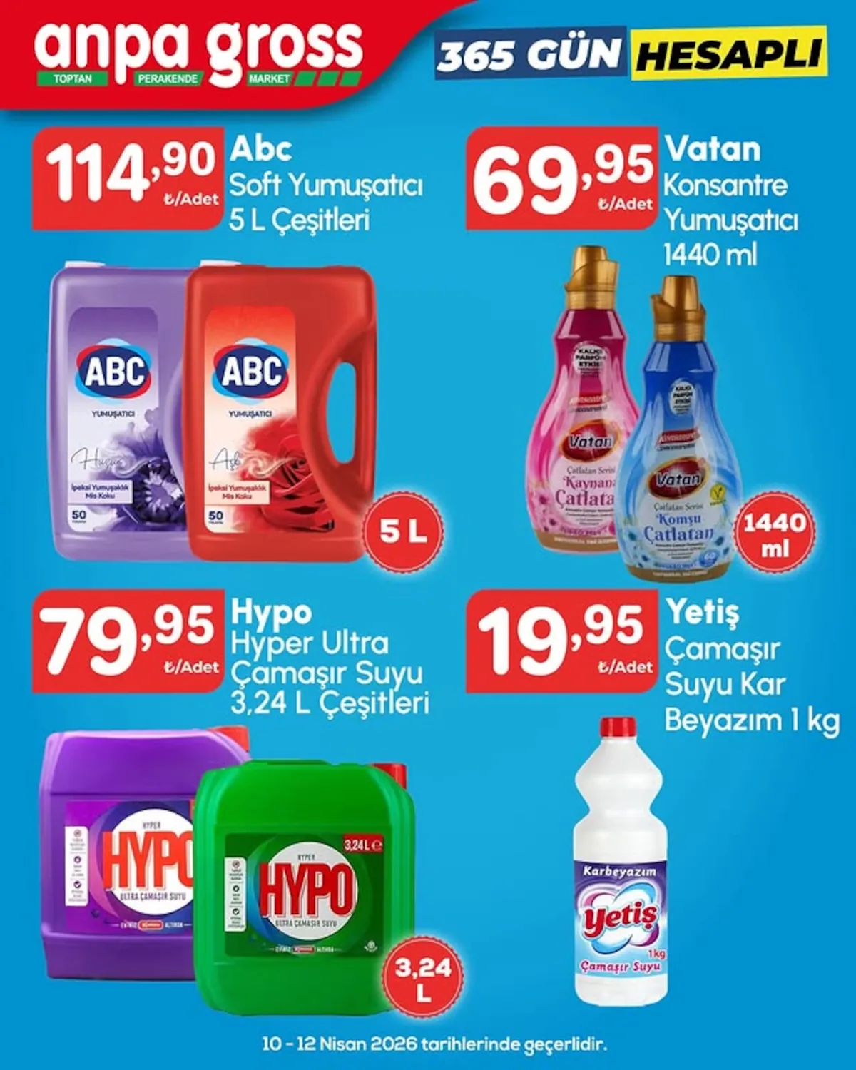 Anpa Anpa Gross 10 Nisan 2026 Aktüel Kataloğu sayfa 20: Hypo Hyper Ultra Çamaşır Suyu 3.24 L Çeşitleri, Yetiş Kamaşır Suyu Kar 1440 Ml