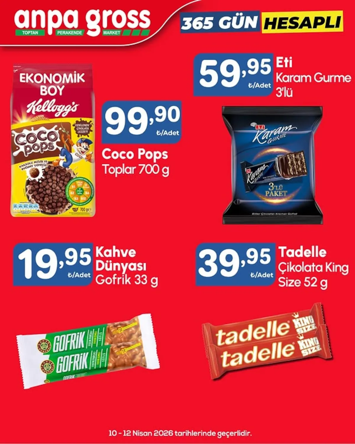 Anpa Anpa Gross 10 Nisan 2026 Aktüel Kataloğu sayfa 5: Eti Karam Gurme 3'Lü, Coco Pops Toplar 700 G