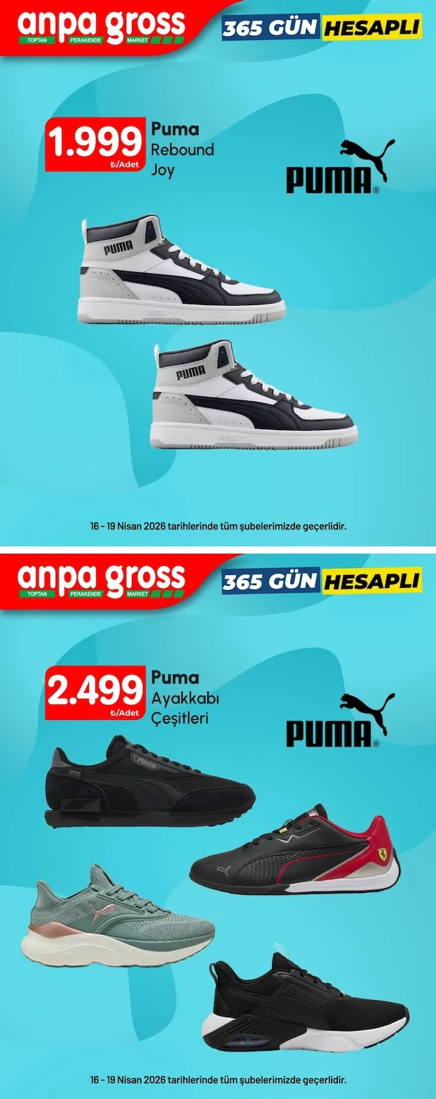 Anpa Anpa Gross 16 Nisan 2026 Aktüel Kataloğu sayfa 1: Puma Ayakkabı Çeşitleri, Puma Rebound Joy