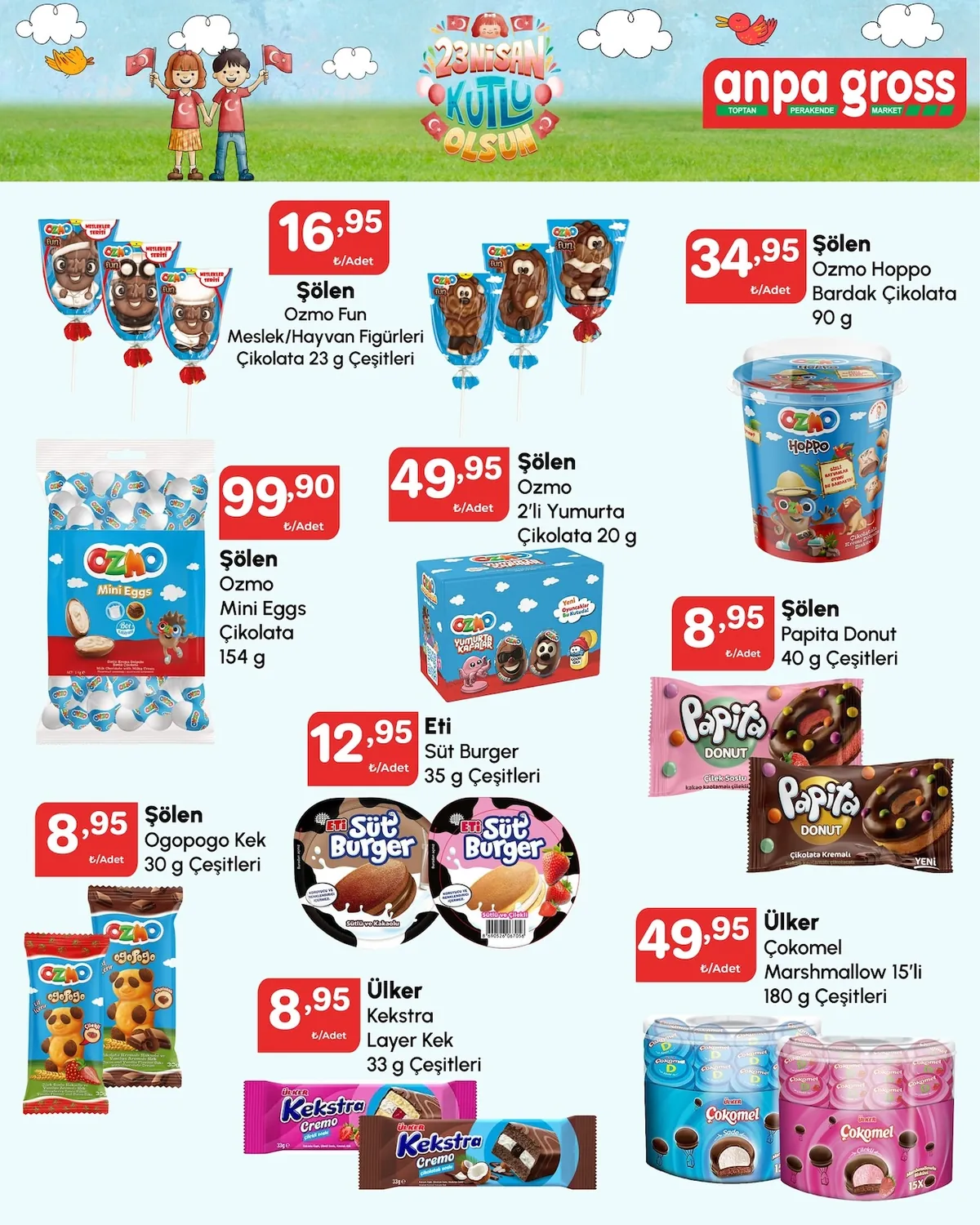 Anpa Anpa Gross 22 Nisan 2026 Aktüel Kataloğu sayfa 3: Şölen Ozmo Hoppo Bardak Çikolata 90G, Ülker Çokomel Marshmallow 15'Li 180G