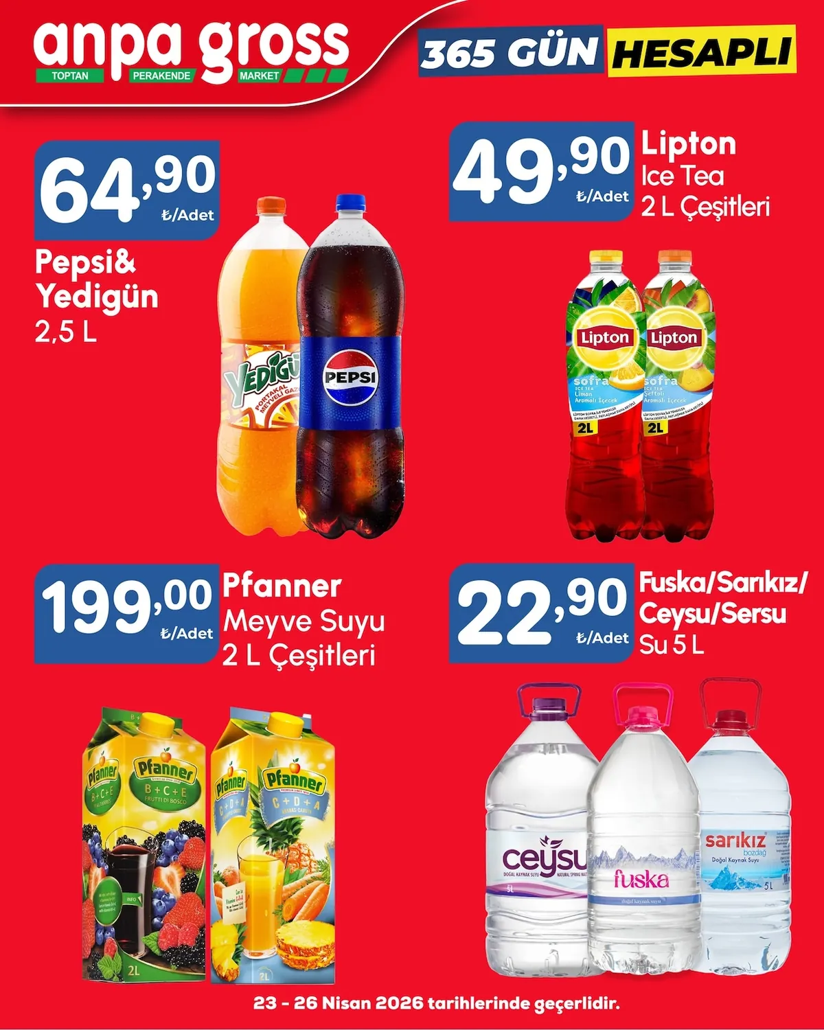 Anpa Anpa Gross 23 Nisan 2026 Aktüel Kataloğu sayfa 11: Lipton Sofra Limon Aromalı Ice Tea 2L, Lipton Sofra Şeftali Aromalı Ice Tea 2L