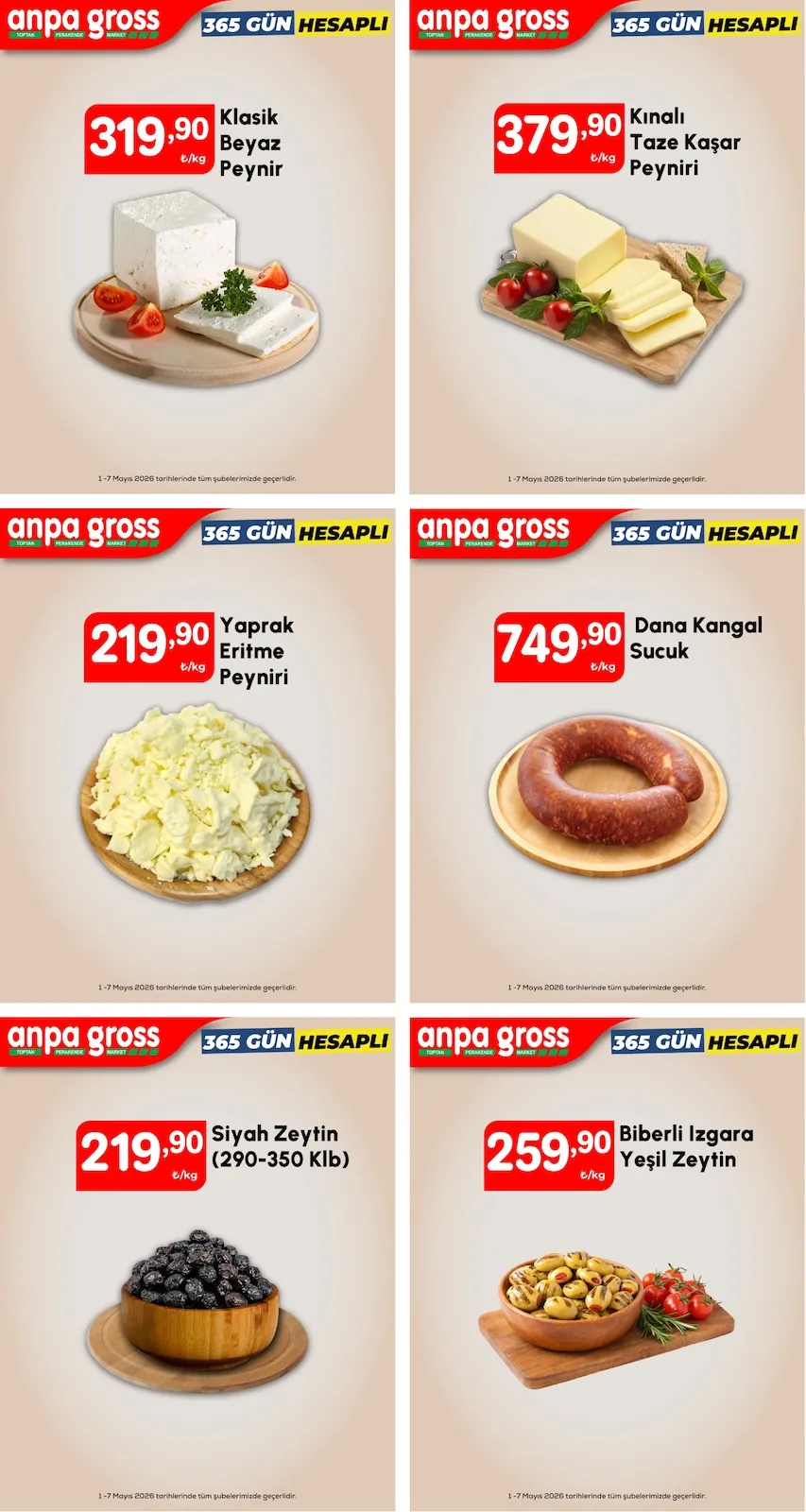 Anpa Anpa Gross 1 Mayıs 2026 Aktüel Kataloğu sayfa 1: Dana Kangal Sucuk 1Kg, Yaprak Eritme Peyniri 1Kg