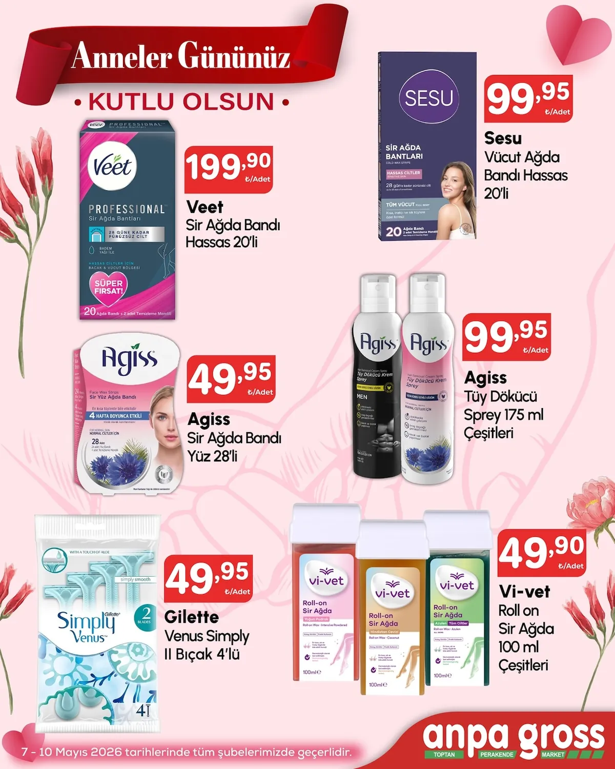 Anpa Anpa Gross 7 Mayıs 2026 Aktüel Kataloğu sayfa 11: Sesu Vücut Ağda Bandı Hassas 20'Li, Agiss Tüy Dökücü Sprey 175 Ml Çeşitleri